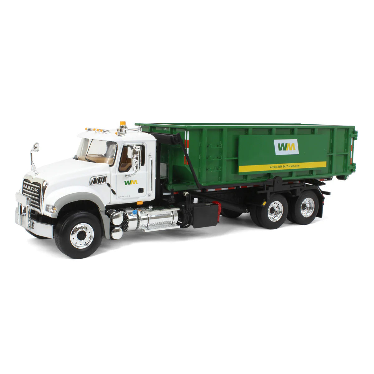 (B&D) 1/34 Mack Granite MP Waste Management Garbage Truck with Roll-off Container by First Gear - Damaged Box
