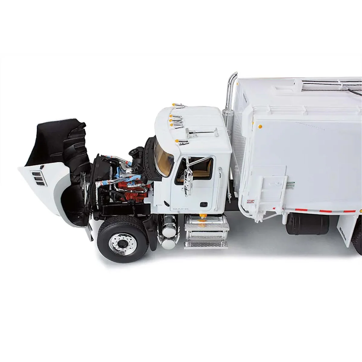 (B&D) 1/34 White Mack Granite MP Refuse Truck with McNeilus Rear Loader & Trash Cans - Damaged Box - Image 2