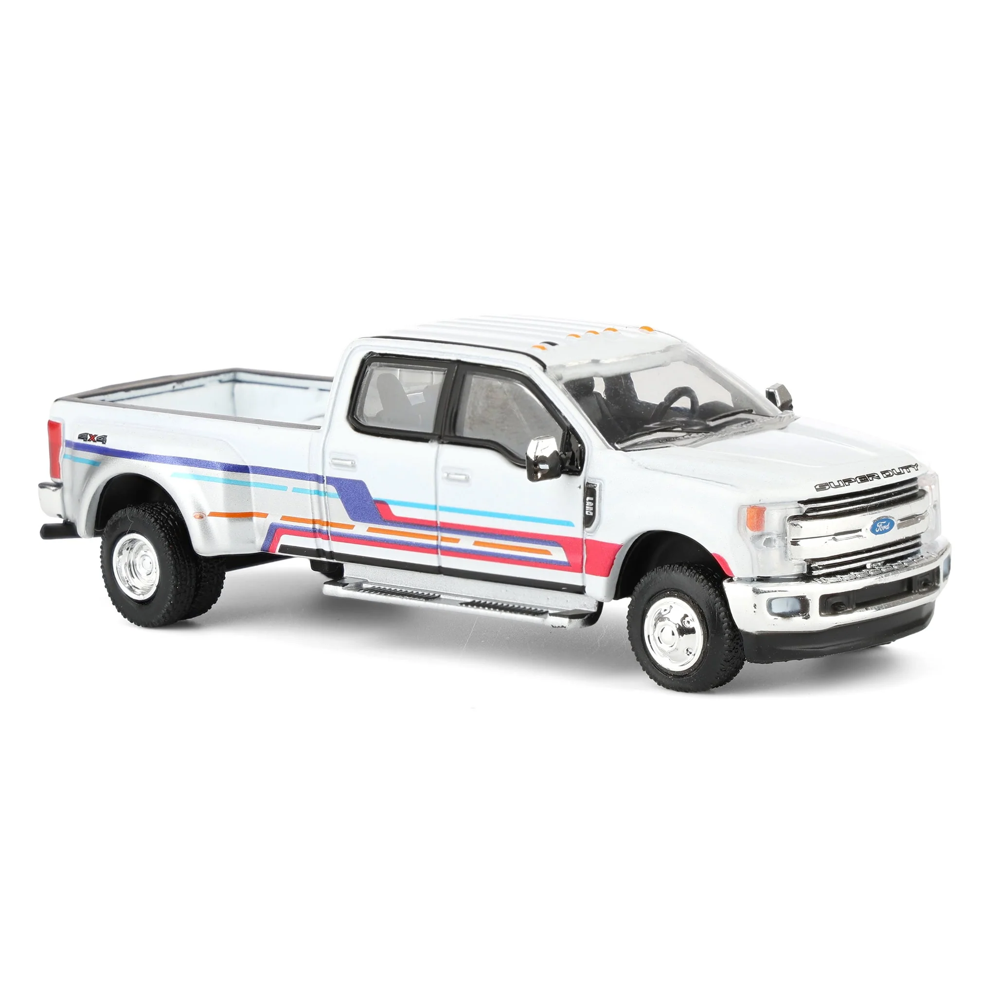 (B&D) 1/64 2019 Ford F-350 Lariat Dually, White with Custom Stripes, Dually Drivers Series 16 - Damaged Box - Image 2