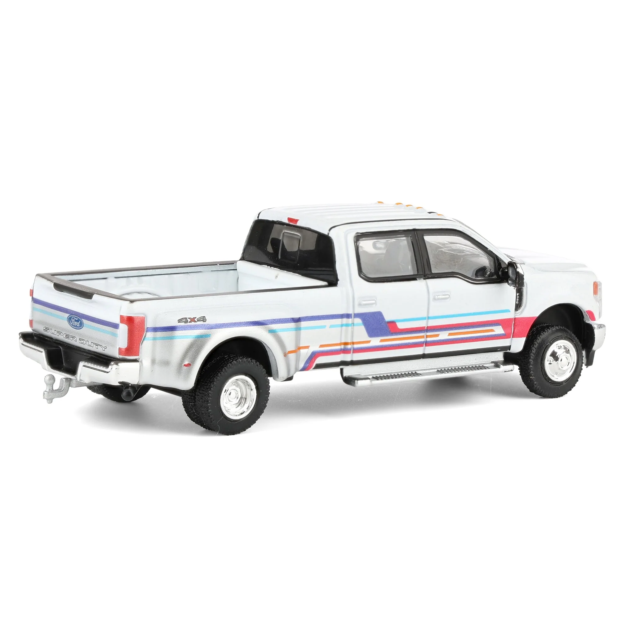 (B&D) 1/64 2019 Ford F-350 Lariat Dually, White with Custom Stripes, Dually Drivers Series 16 - Damaged Box - Image 3