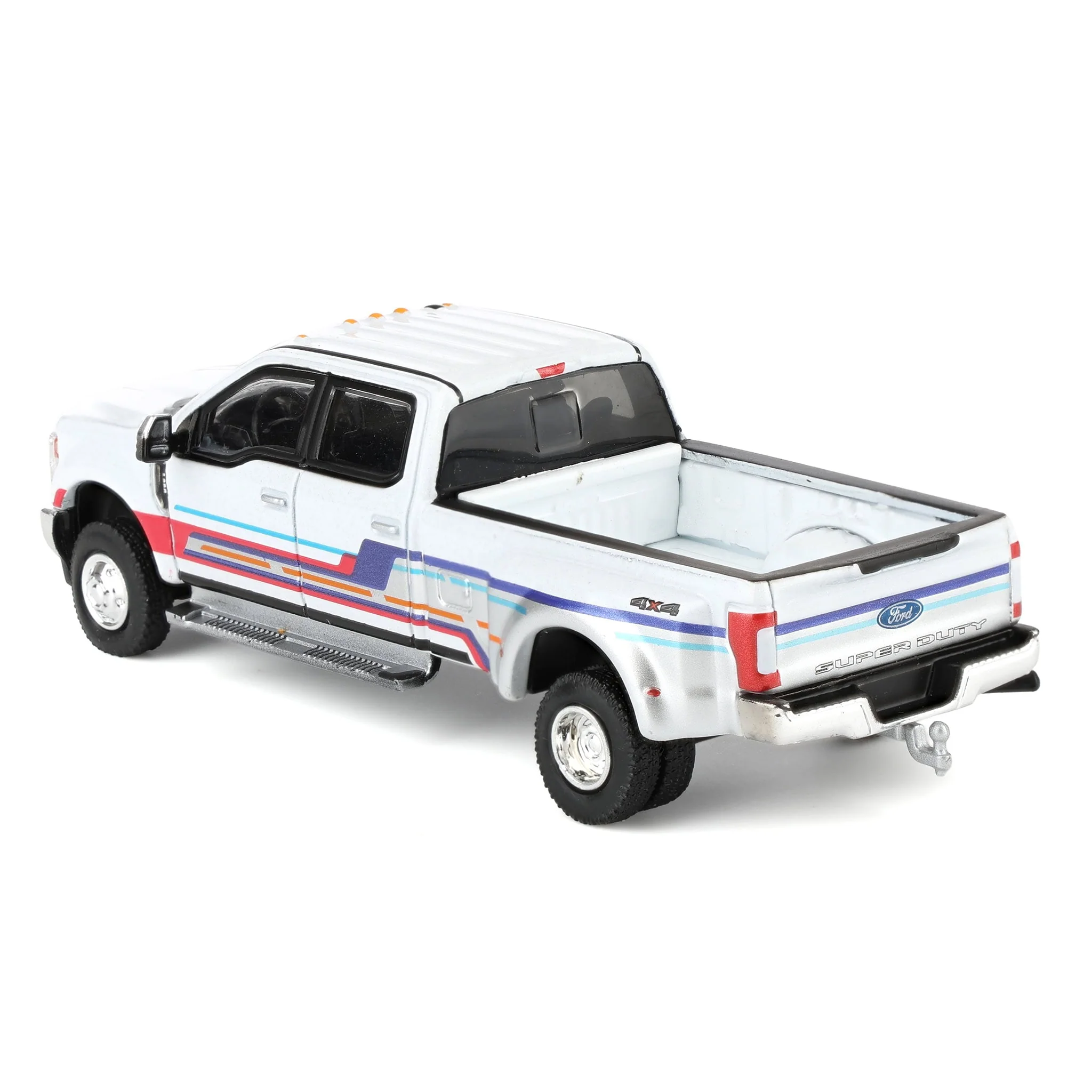 (B&D) 1/64 2019 Ford F-350 Lariat Dually, White with Custom Stripes, Dually Drivers Series 16 - Damaged Box - Image 4