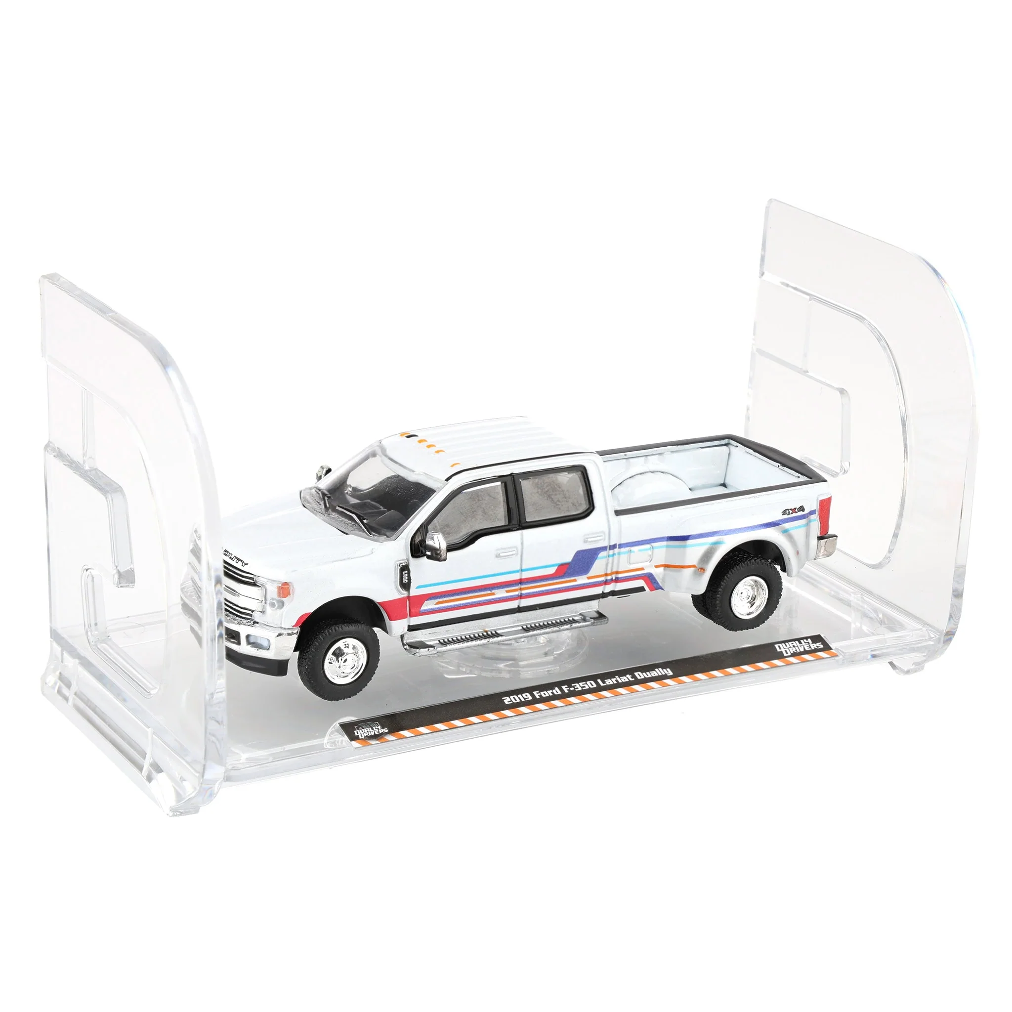 (B&D) 1/64 2019 Ford F-350 Lariat Dually, White with Custom Stripes, Dually Drivers Series 16 - Damaged Box - Image 6