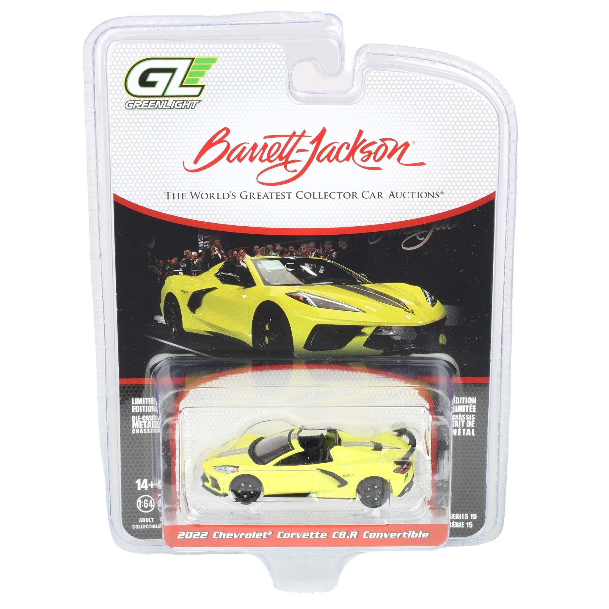 (B&D) 1/64 2022 Chevrolet Corvette C8.R Championship Edition Convertible, Scottsdale 2024, Yellow, Barrett-Jackson Series 15 - Damaged Item - Image 2