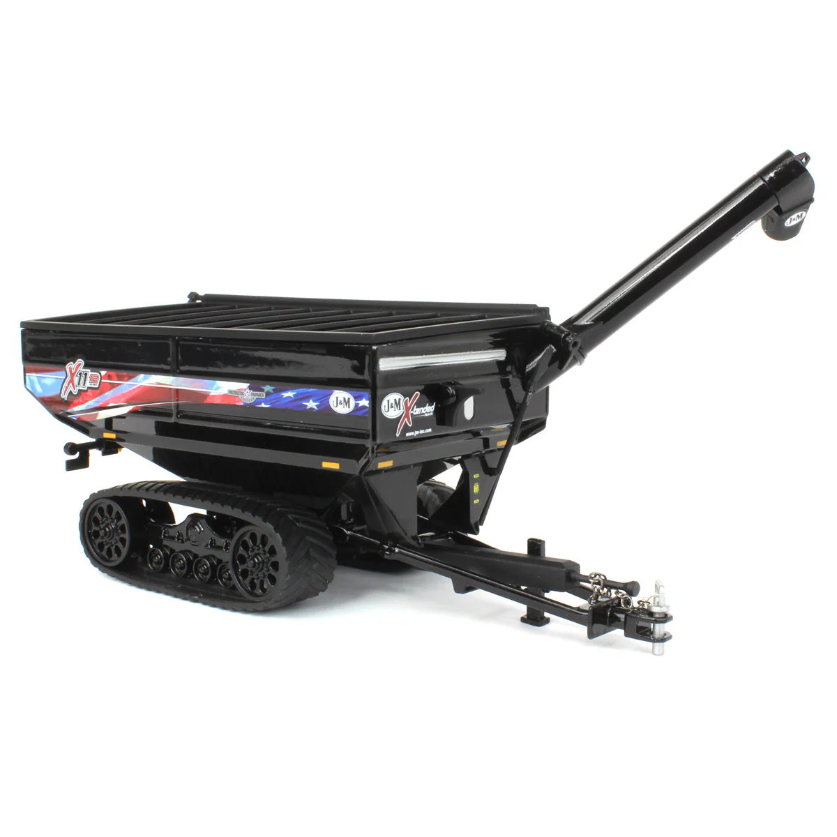 1/64 Black J&M 1112 X-Tended Reach Grain Cart with Tracks & American Flag Decoration by SpecCast - Image 2