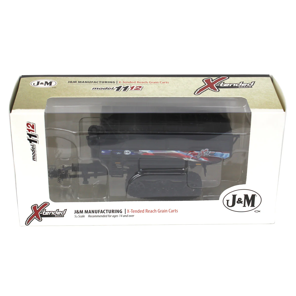 1/64 Black J&M 1112 X-Tended Reach Grain Cart with Tracks & American Flag Decoration by SpecCast - Image 5