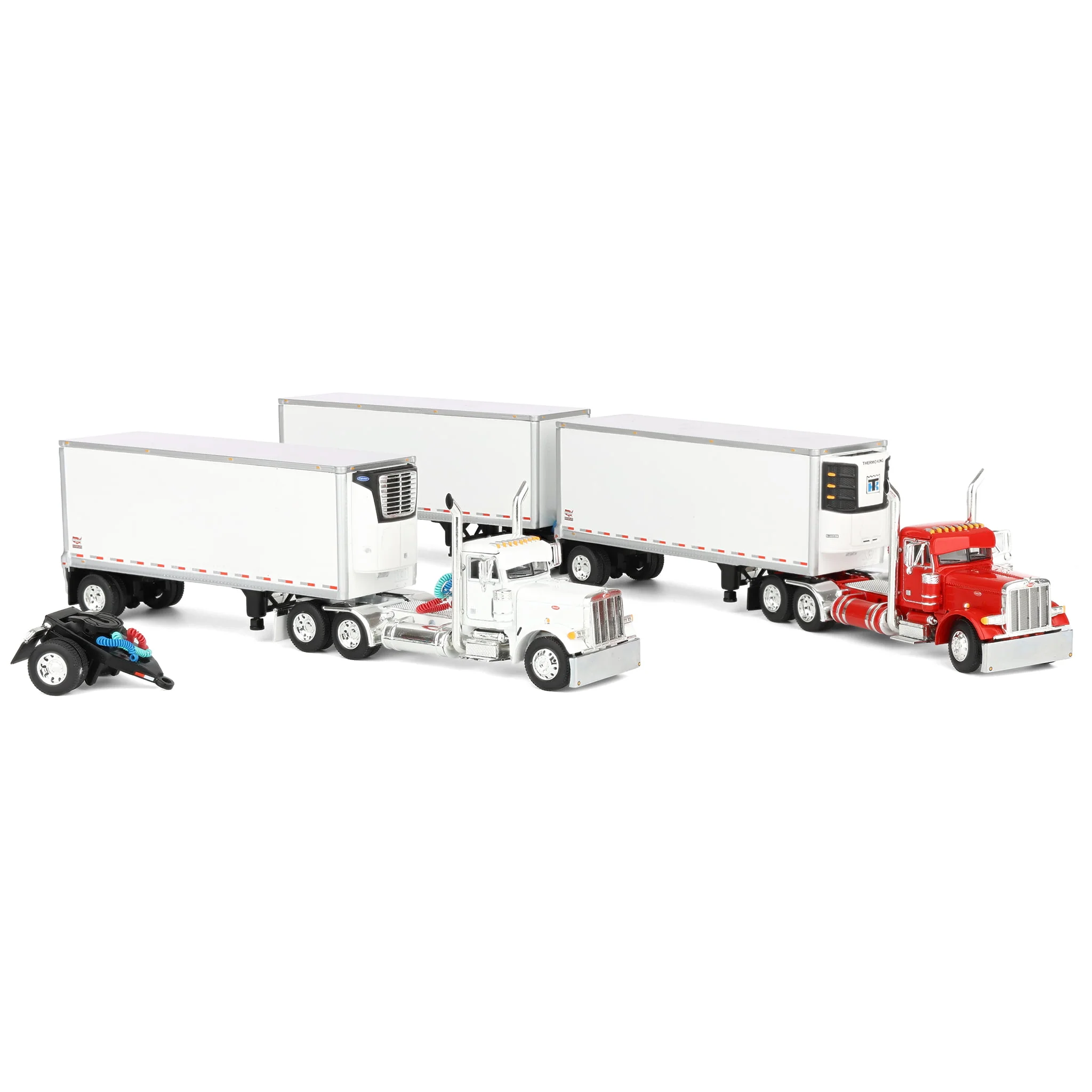 1/64 Set of 2 Peterbilt 379 Semi Trucks (Red & White) with 3 Pup Trailers & 2 Dollies, DCP by First Gear - Image 2