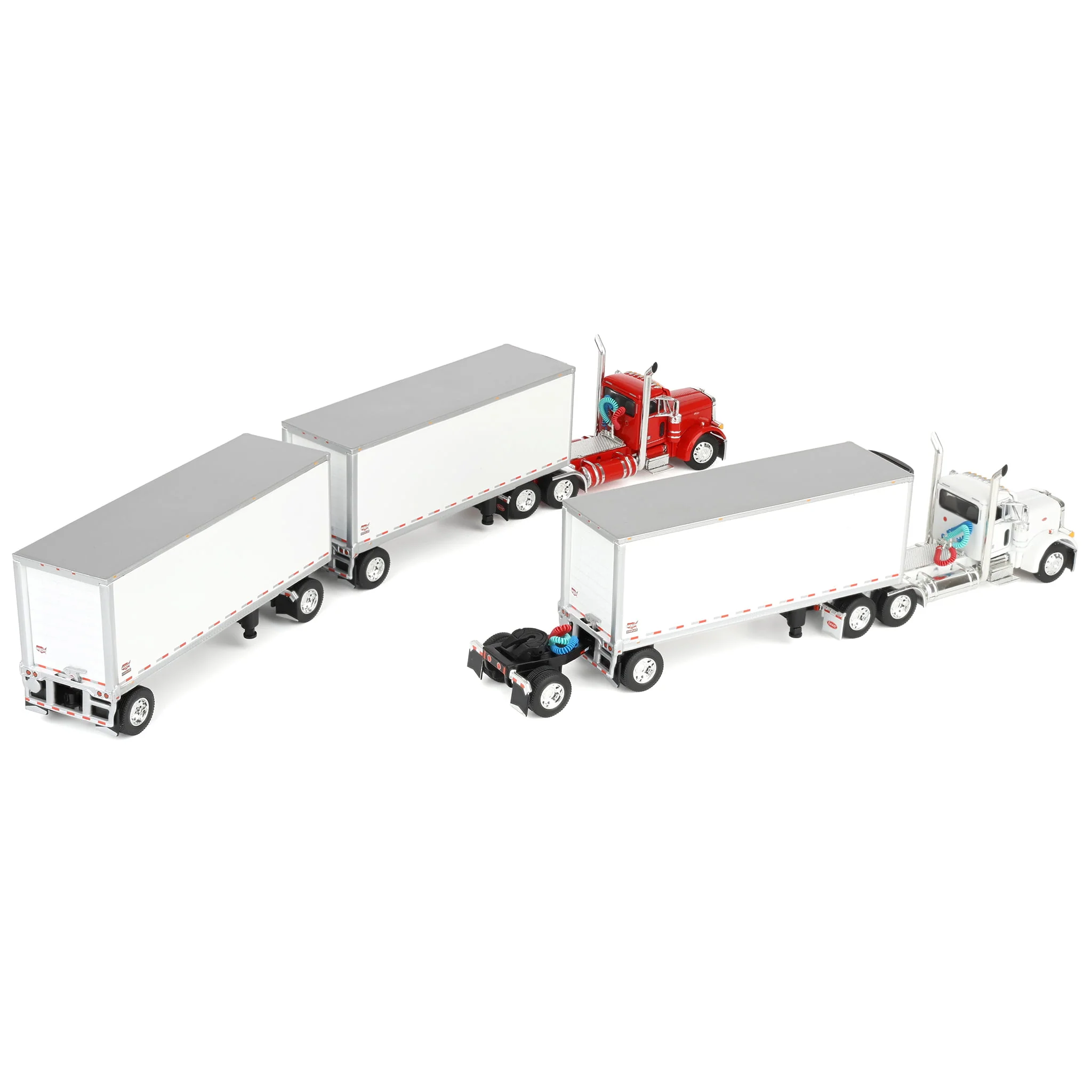 1/64 Set of 2 Peterbilt 379 Semi Trucks (Red & White) with 3 Pup Trailers & 2 Dollies, DCP by First Gear - Image 3