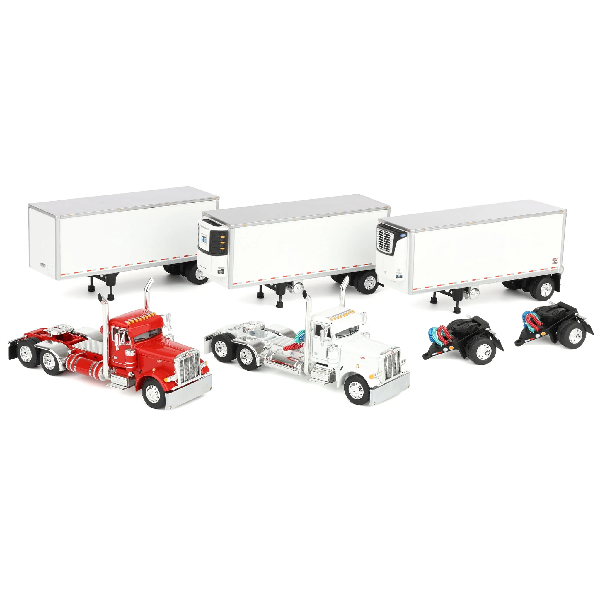 1/64 Set of 2 Peterbilt 379 Semi Trucks (Red & White) with 3 Pup Trailers & 2 Dollies, DCP by First Gear - Image 4