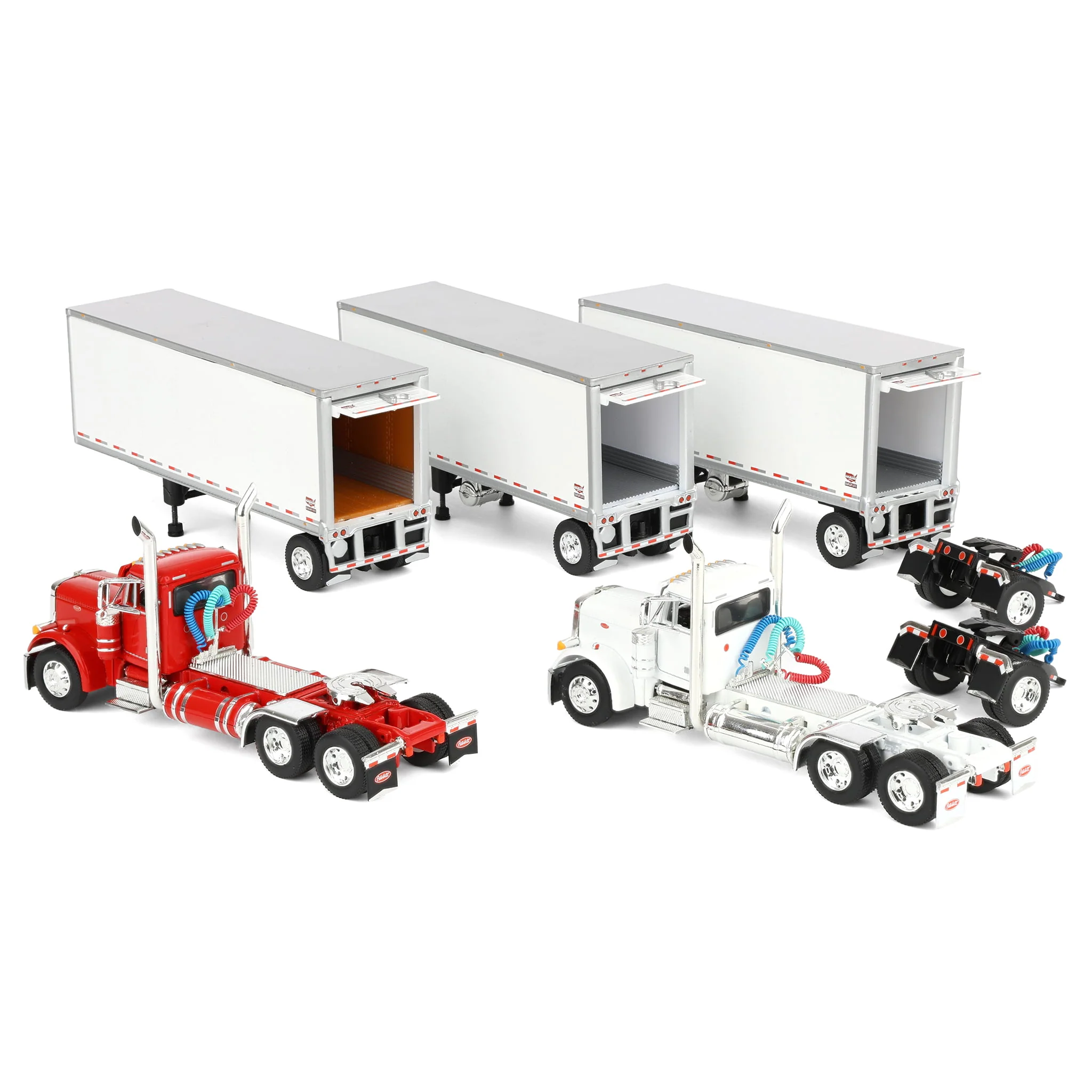 1/64 Set of 2 Peterbilt 379 Semi Trucks (Red & White) with 3 Pup Trailers & 2 Dollies, DCP by First Gear - Image 5