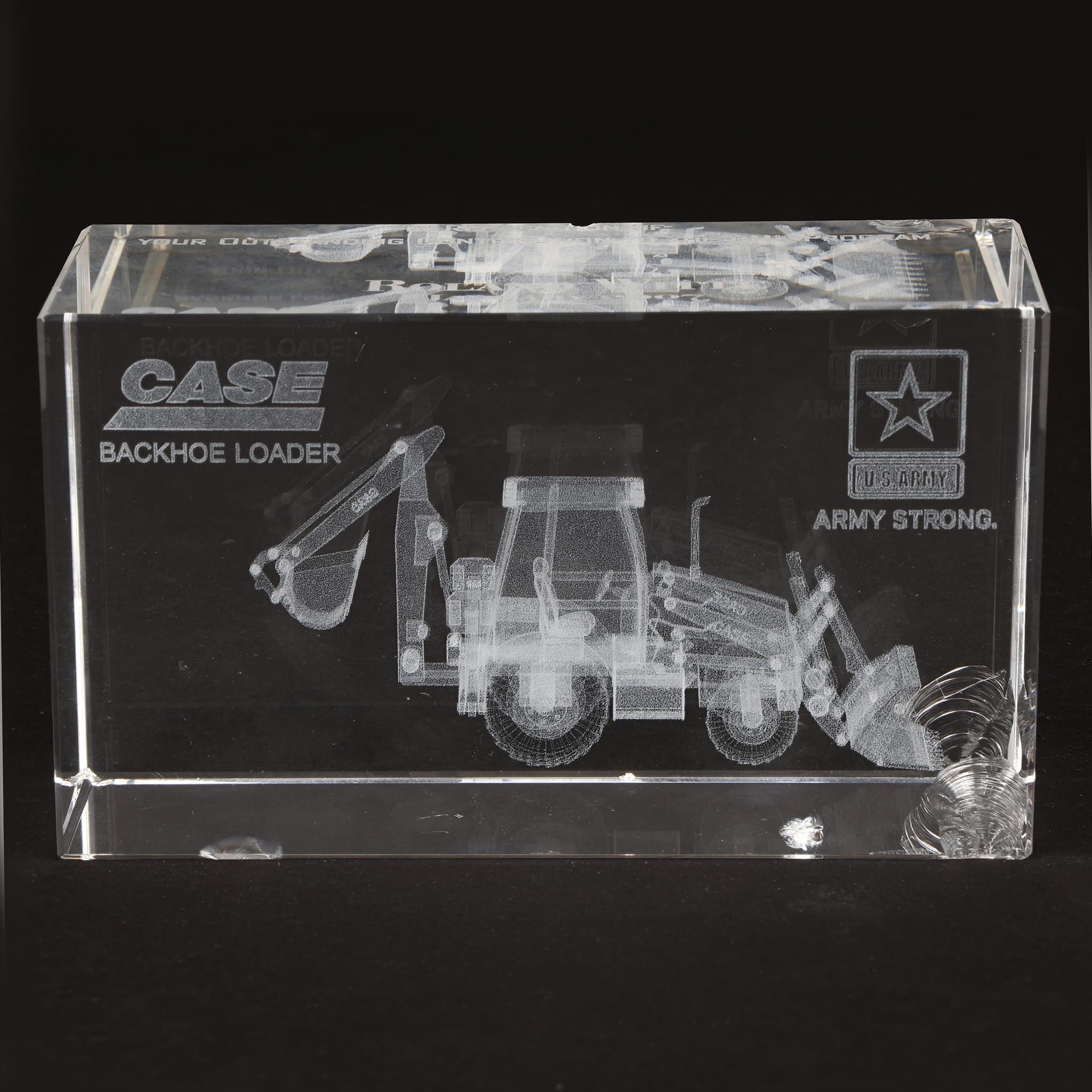 (B&D) Case Backhoe Loader 3D Etched Glass Paperweight - Damaged Item