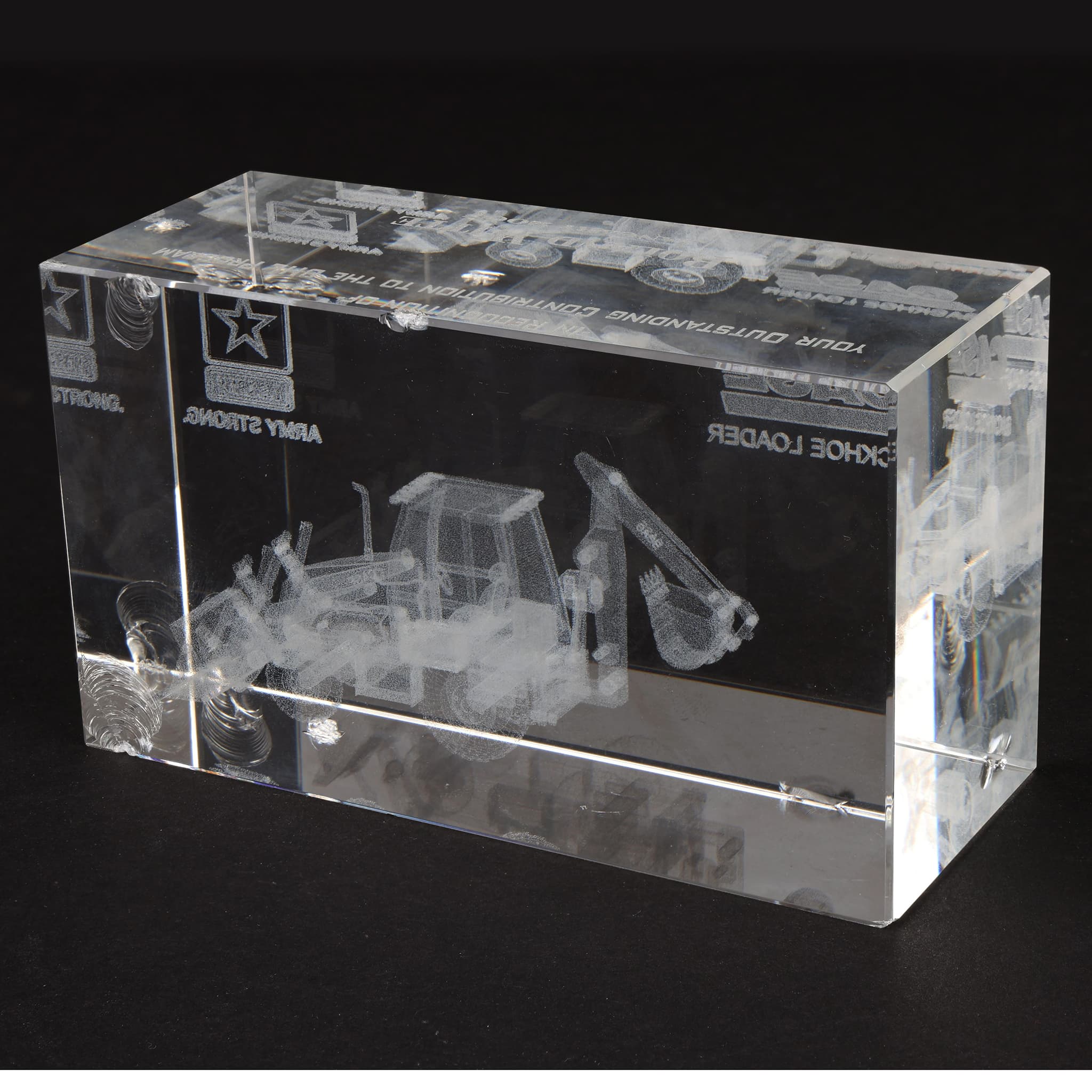 (B&D) Case Backhoe Loader 3D Etched Glass Paperweight - Damaged Item - Image 4