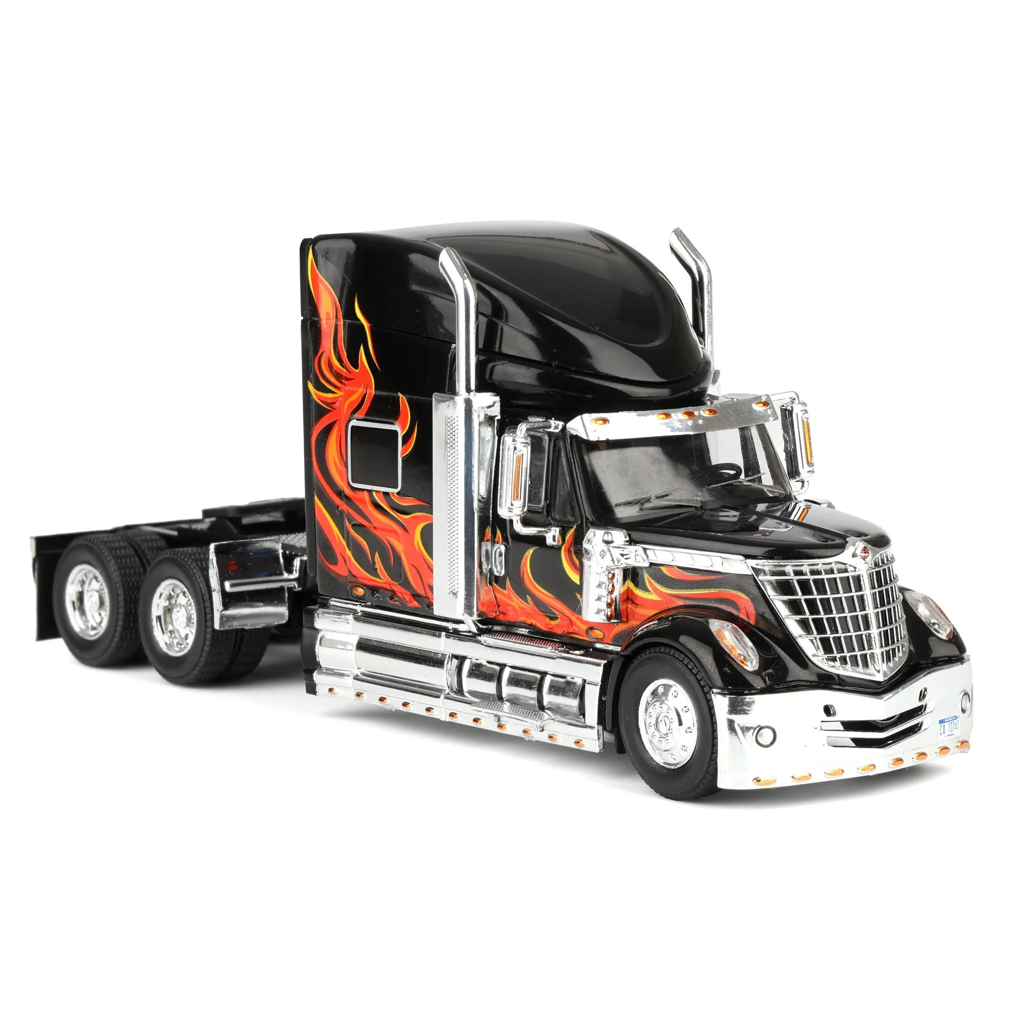 (B&D) 1/64 2010 International Lonestar Truck with High-Rise Sleeper by IXO America, Black with Flames - Damaged Box - Image 2