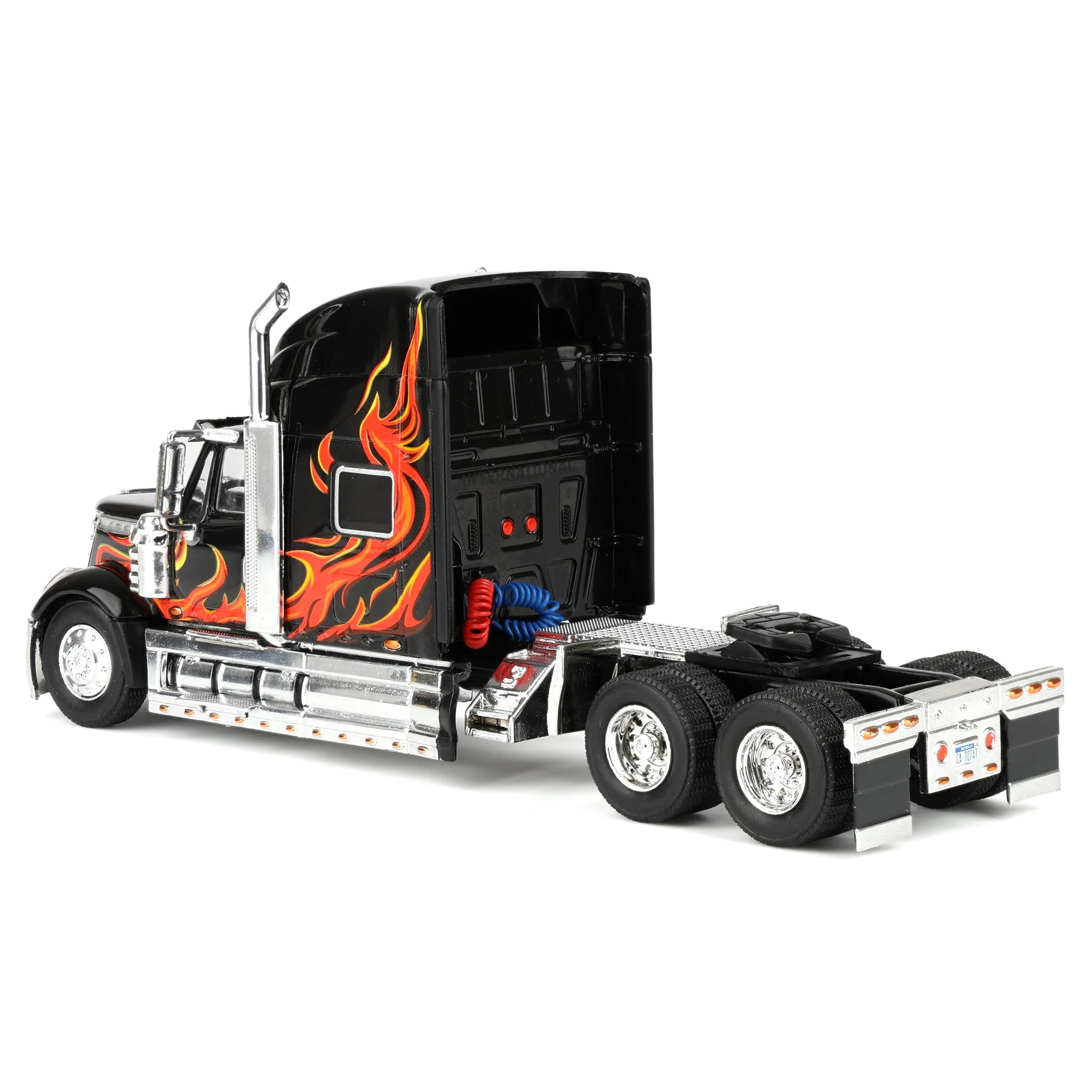 (B&D) 1/64 2010 International Lonestar Truck with High-Rise Sleeper by IXO America, Black with Flames - Damaged Box - Image 4