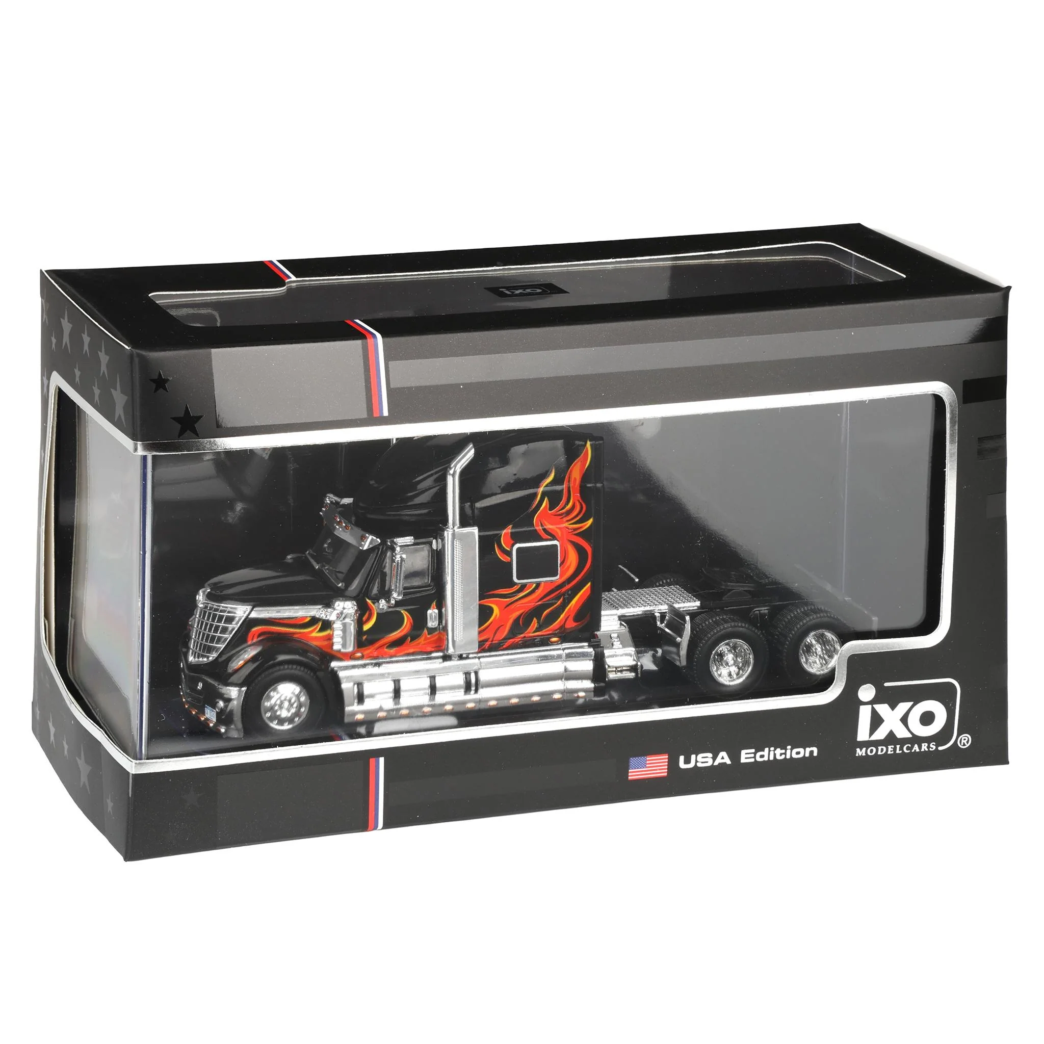 (B&D) 1/64 2010 International Lonestar Truck with High-Rise Sleeper by IXO America, Black with Flames - Damaged Box - Image 7