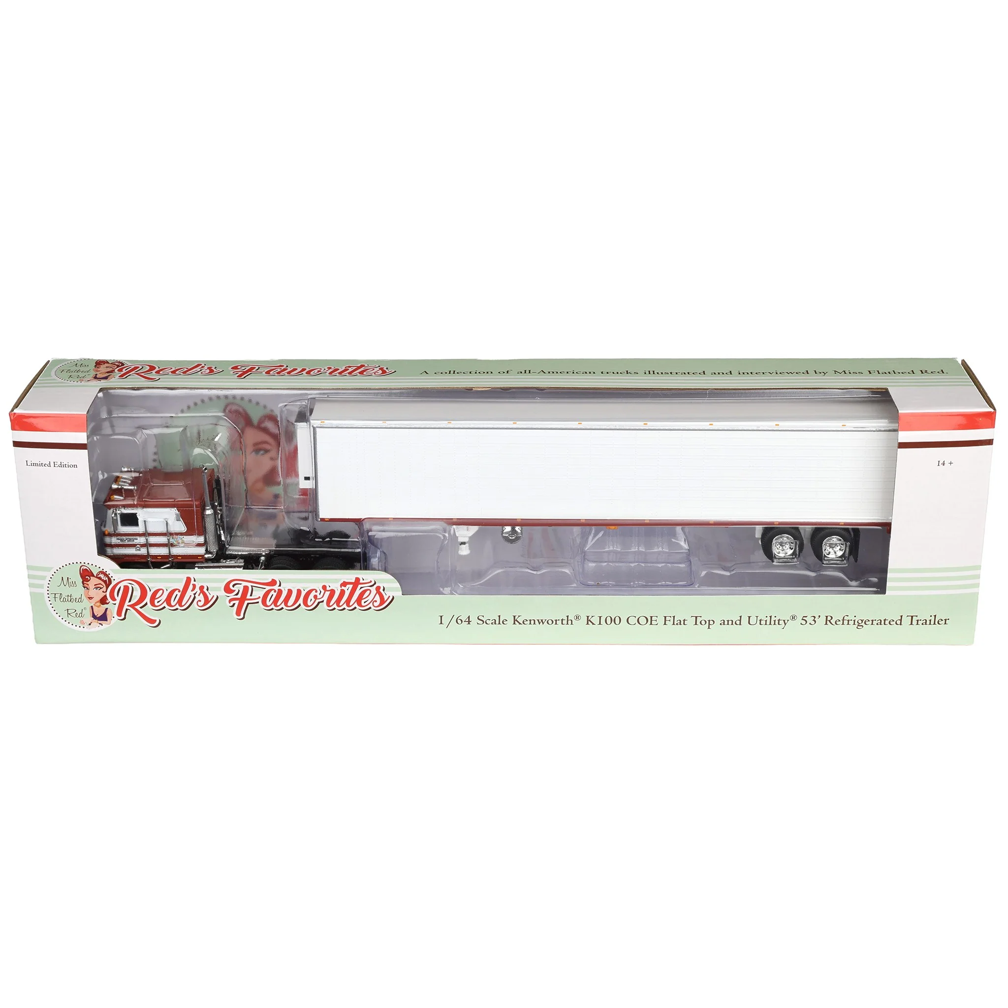 1/64 Jim Skrinar's Kenworth K100 COE Semi Truck with 53ft Utility Reefer Trailer, Red's Favorites, DCP by First Gear - Image 6