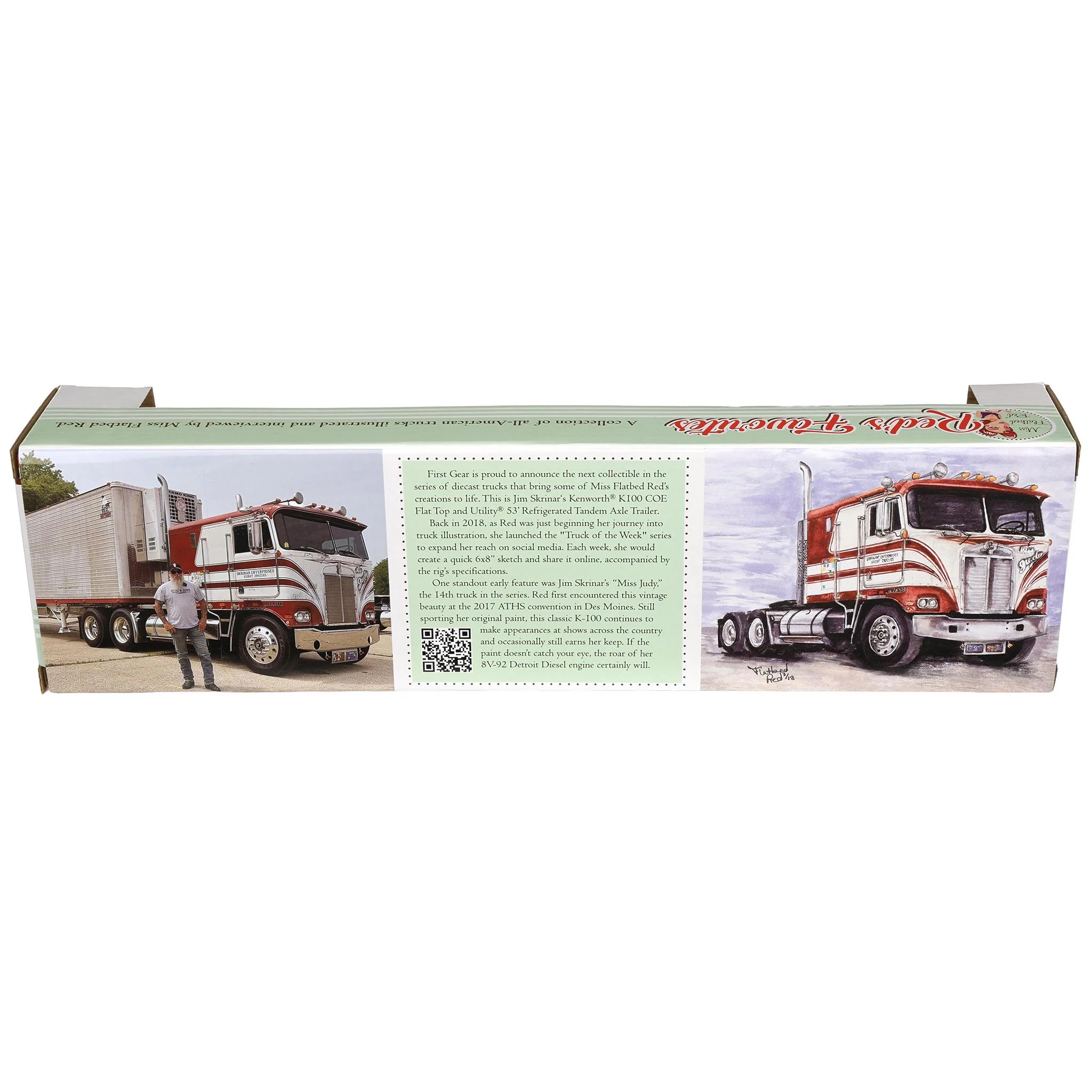 1/64 Jim Skrinar's Kenworth K100 COE Semi Truck with 53ft Utility Reefer Trailer, Red's Favorites, DCP by First Gear - Image 7
