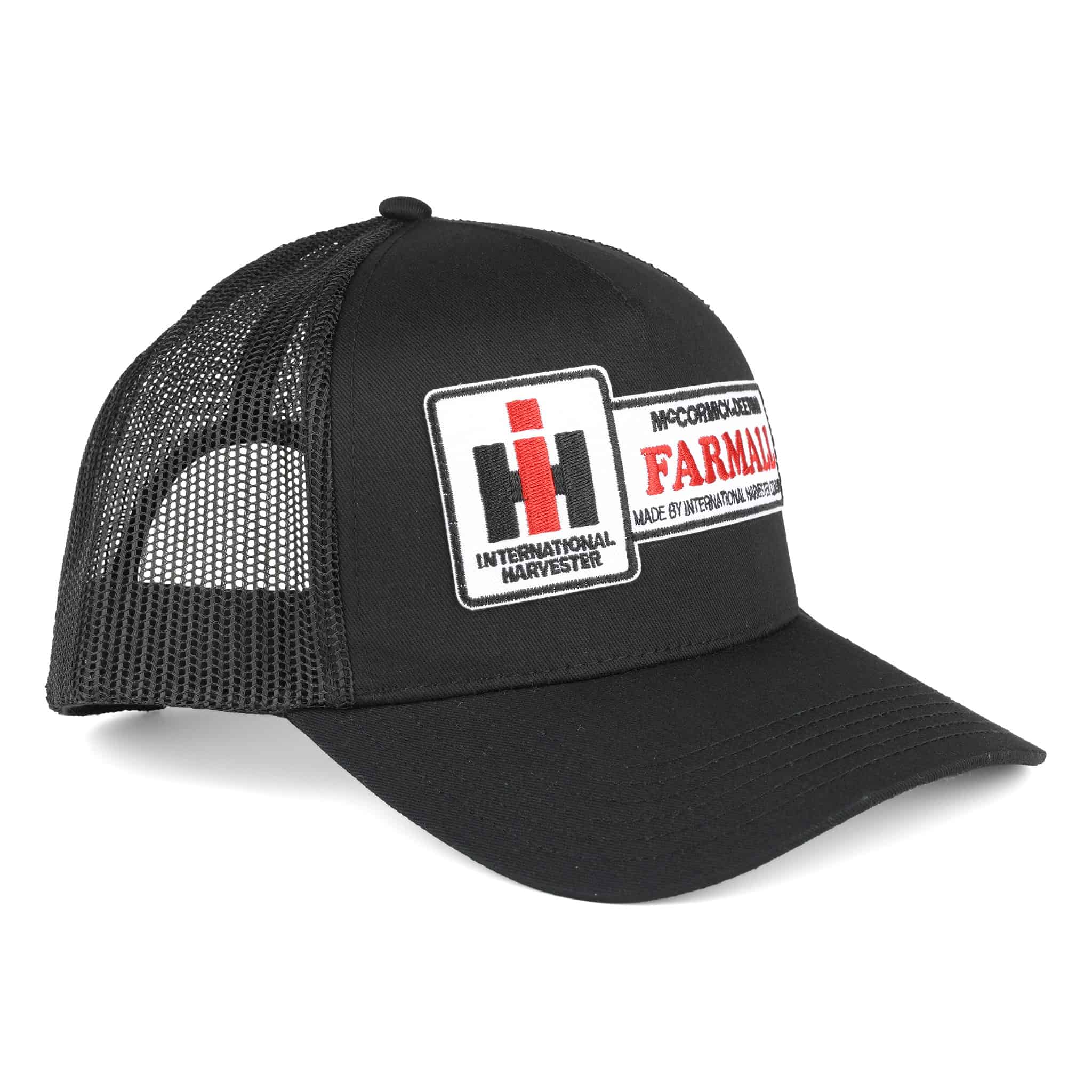 Black McCormick Deering Farmall Logo Mesh Back Trucker Hat - Image 3