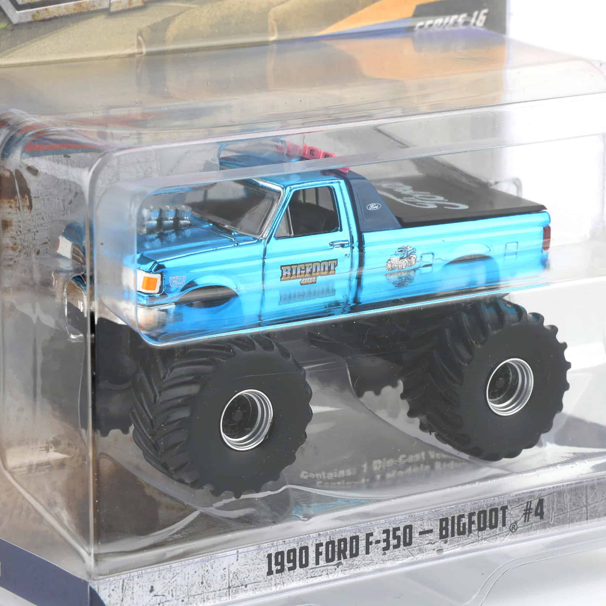 Blue Chrome Chase ~ 1/64 1990 Ford F-350, Bigfoot #4, Kings of Crunch Series 16 - Image 2