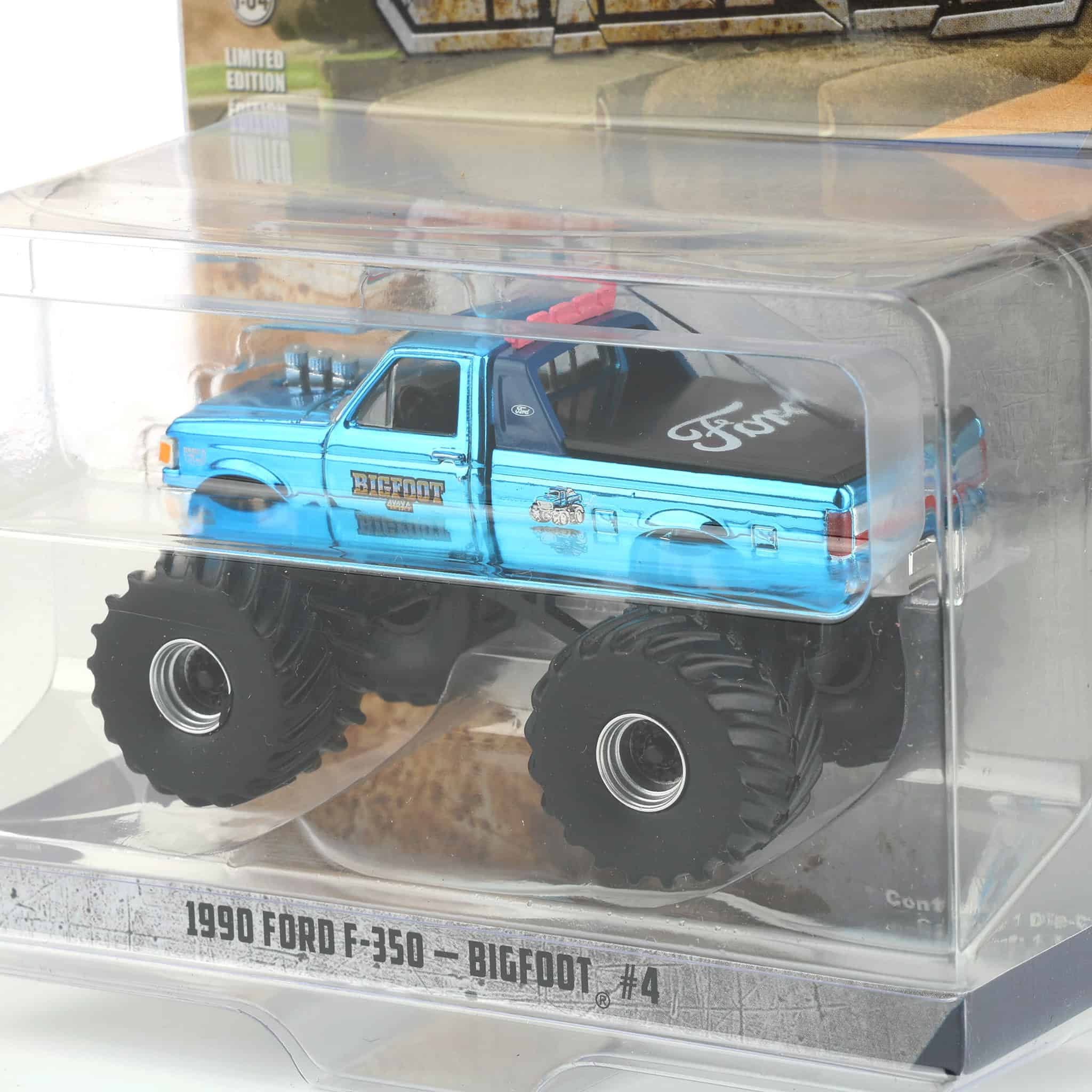 Blue Chrome Chase ~ 1/64 1990 Ford F-350, Bigfoot #4, Kings of Crunch Series 16 - Image 3