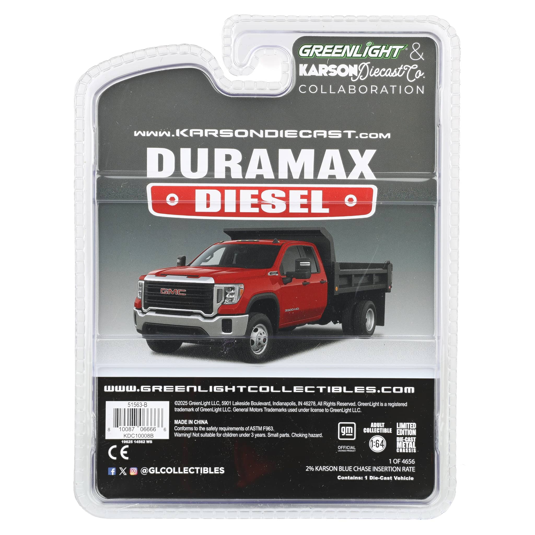 Blue Chrome Chase ~ 1/64 2022 GMC Sierra 3500HD Pickup Truck with Dump Bed, Cardinal Red, Karson Diecast Exclusive - Image 4