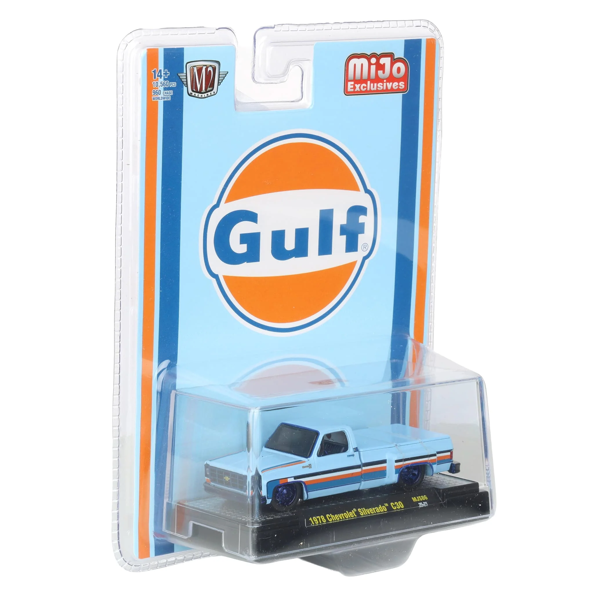 Blue Chrome Chase Unit ~ 1/64 1978 Chevrolet Silverado C30, Blue, Orange & White Stripes Gulf Deco, Mijo - Image 2