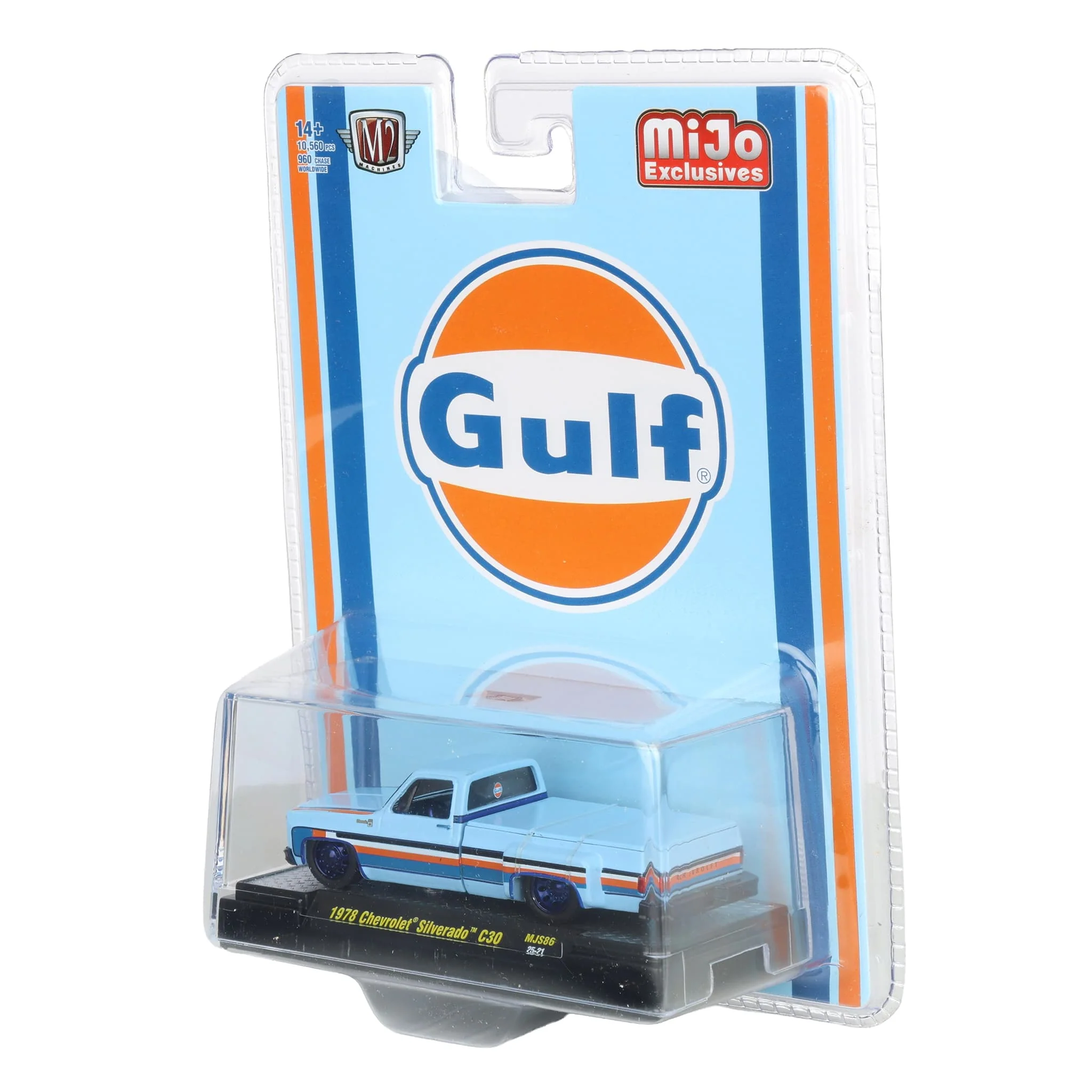 Blue Chrome Chase Unit ~ 1/64 1978 Chevrolet Silverado C30, Blue, Orange & White Stripes Gulf Deco, Mijo - Image 3
