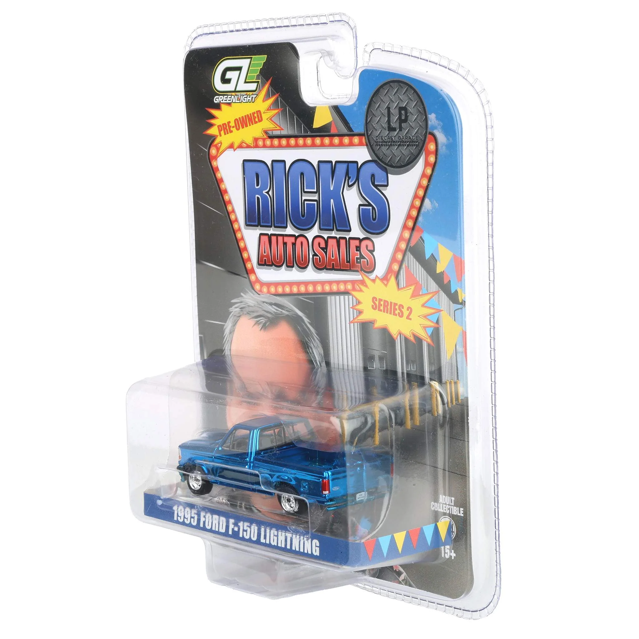 Blue Chrome Chase Unit ~ 1/64 1995 Ford F-150 Lightning Pickup Truck, Rick's Auto Sales Series 2 by GreenLight Collectibles - Image 3