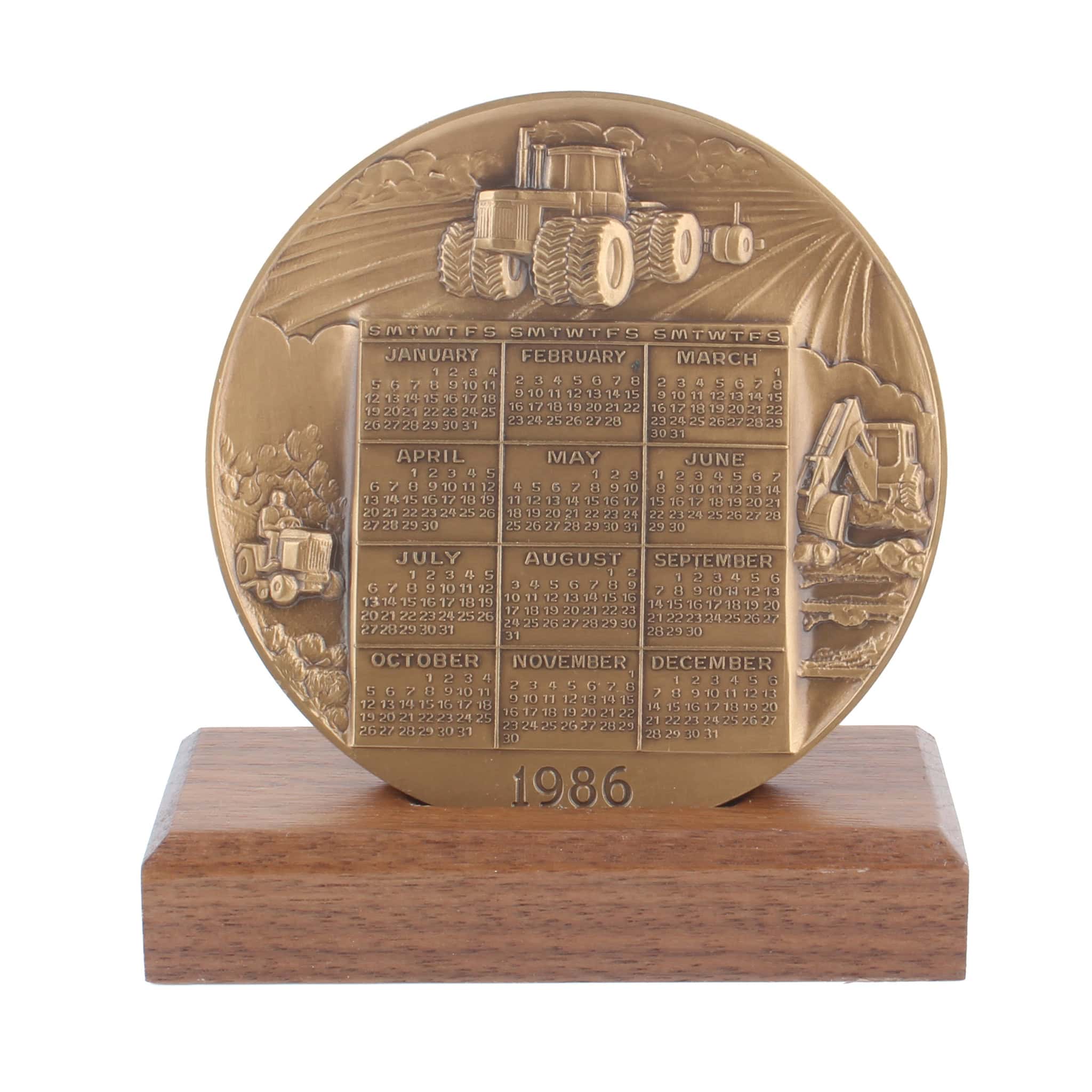 Bronze 1986 John Deere Calendar Medallion with 1941 Historical 4 Legged Deer Trademark - Image 3