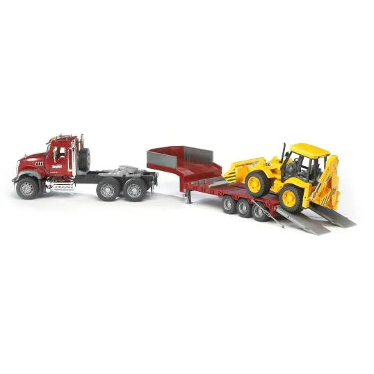 Bruder Mack Semi Granite Low Loader with JCB Backhoe & Hard Hat Kit - Image 2