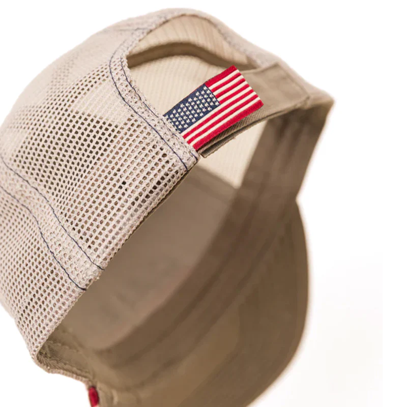Case IH Khaki Mesh Back Trucker Hat with Embroidered Logo & American Flag Patch - Image 3