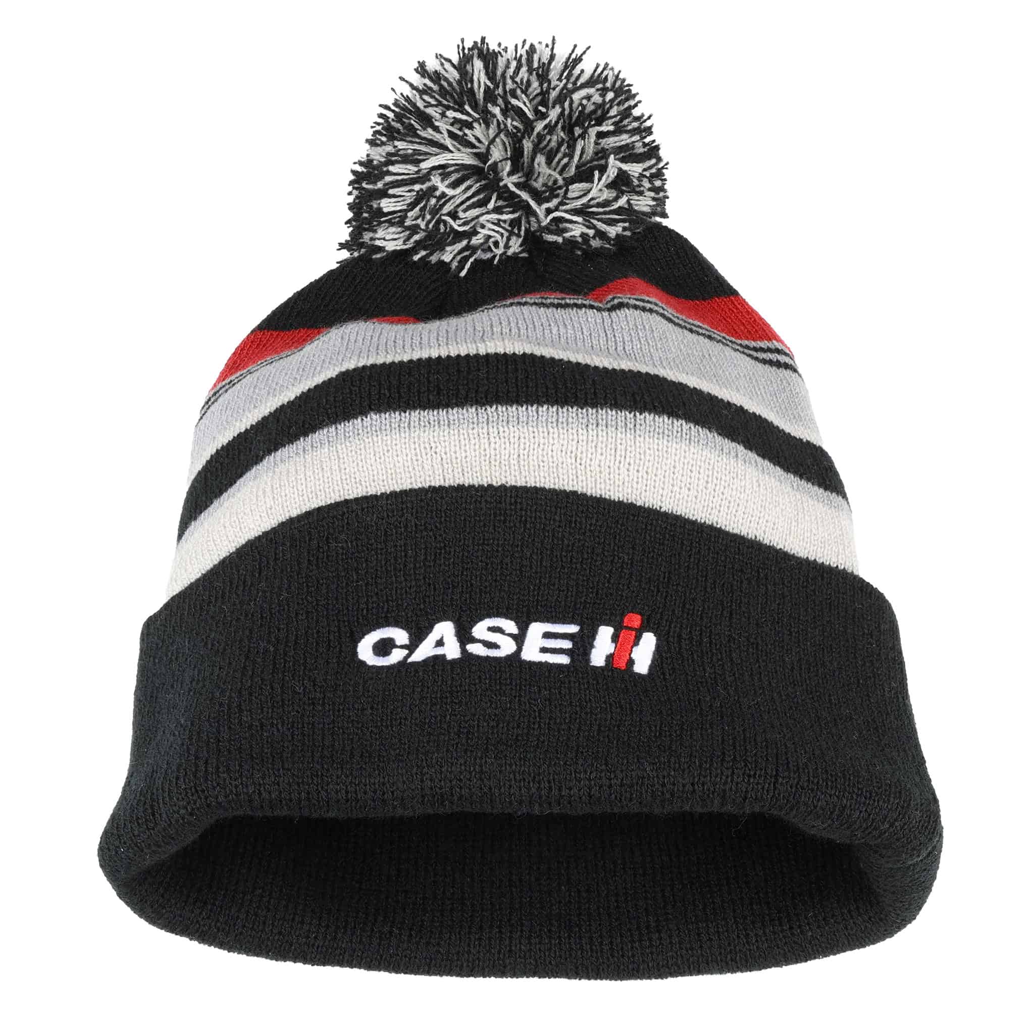 Case IH Pom Beanie with Black, Red & Gray Stripes - Image 3