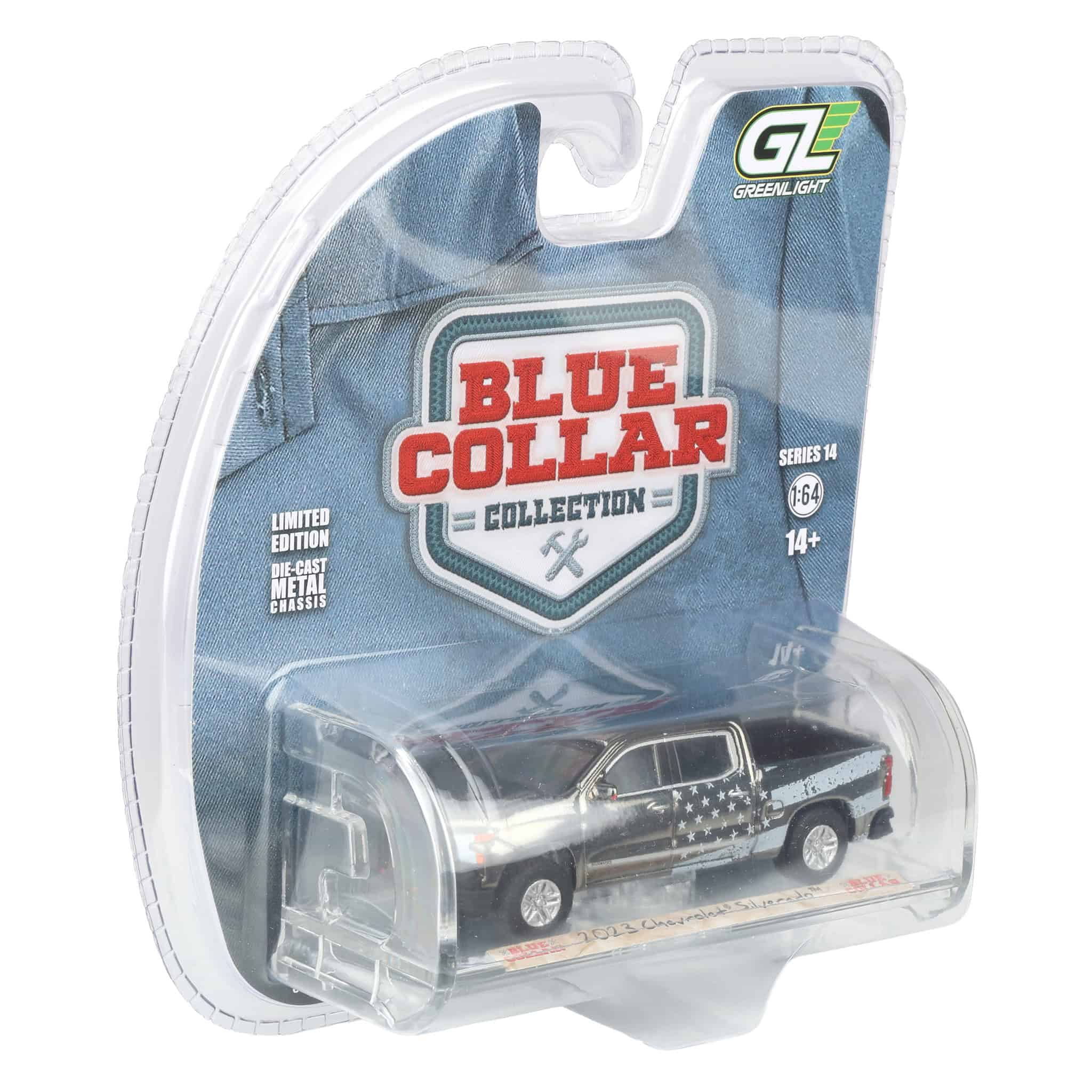 Charcoal Chrome Chase Unit ~ 1/64 2023 Chevrolet Silverado, Stars & Stripes, Blue Collar Collection Series 14 - Image 2