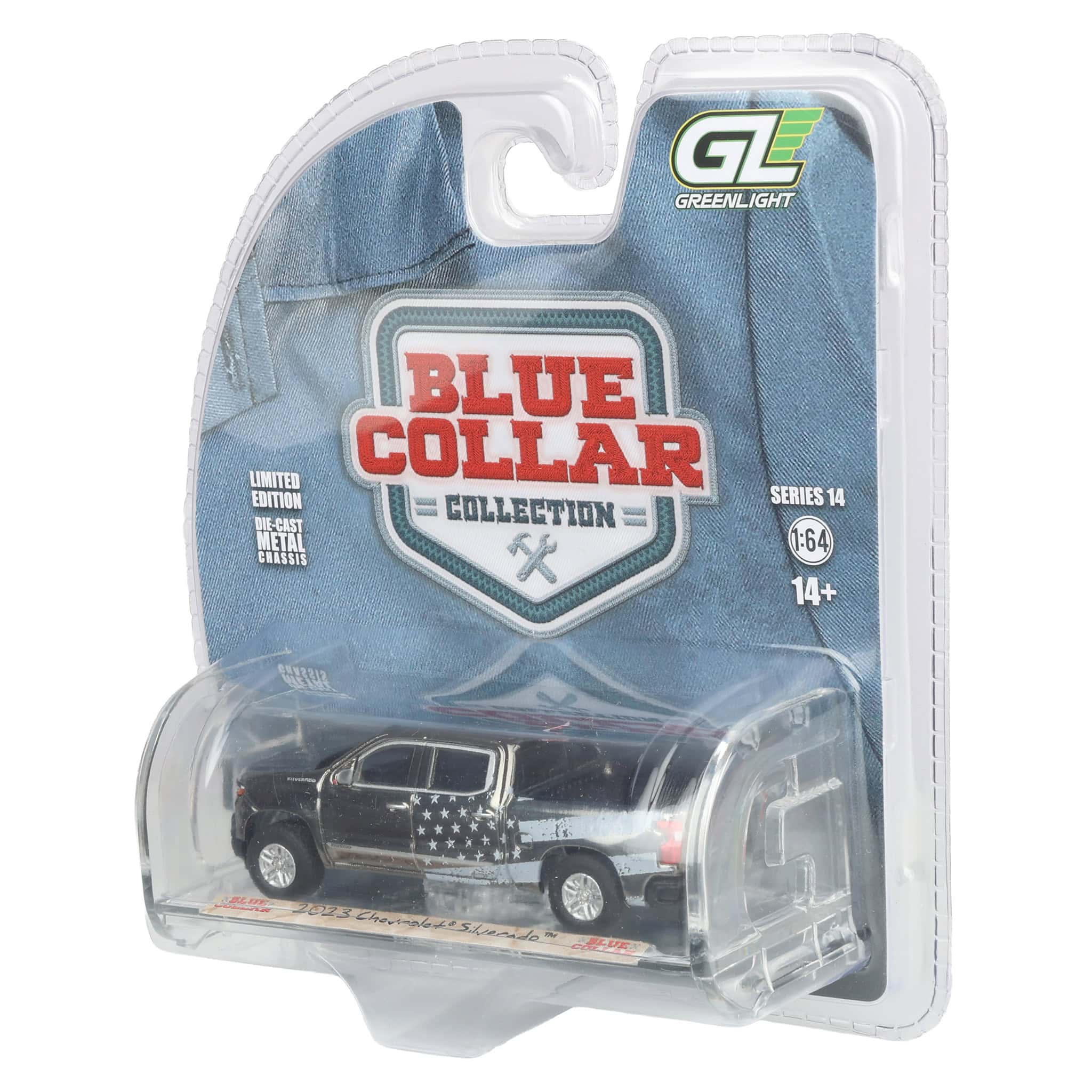 Charcoal Chrome Chase Unit ~ 1/64 2023 Chevrolet Silverado, Stars & Stripes, Blue Collar Collection Series 14 - Image 3