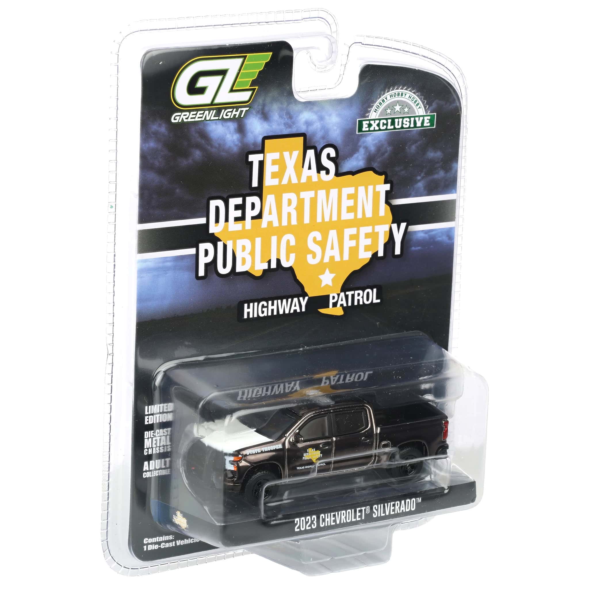 Charcoal Chrome Super Chase Unit ~ 1/64 2023 Chevrolet Silverado Police Pickup Truck, Texas Department of Public Safety, Hobby Exclusive Hot Pursuit - Image 2