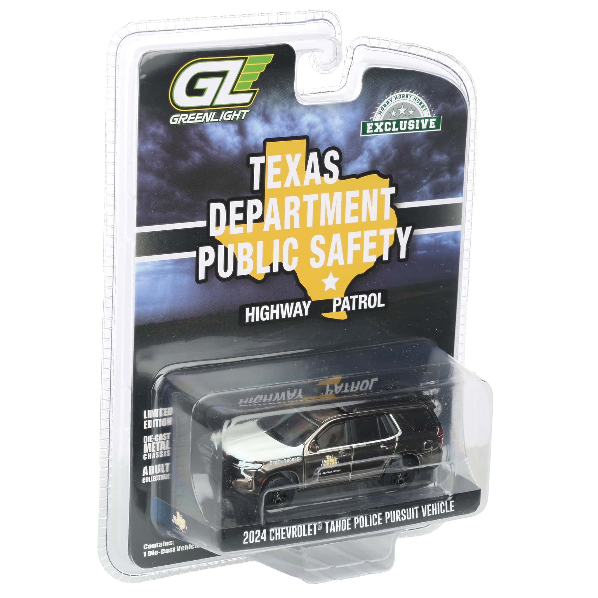 Charcoal Chrome Super Chase Unit ~ 1/64 2024 Chevrolet Tahoe Police Pursuit Vehicle, Texas Highway Patrol, Hobby Exclusive Hot Pursuit - Image 2