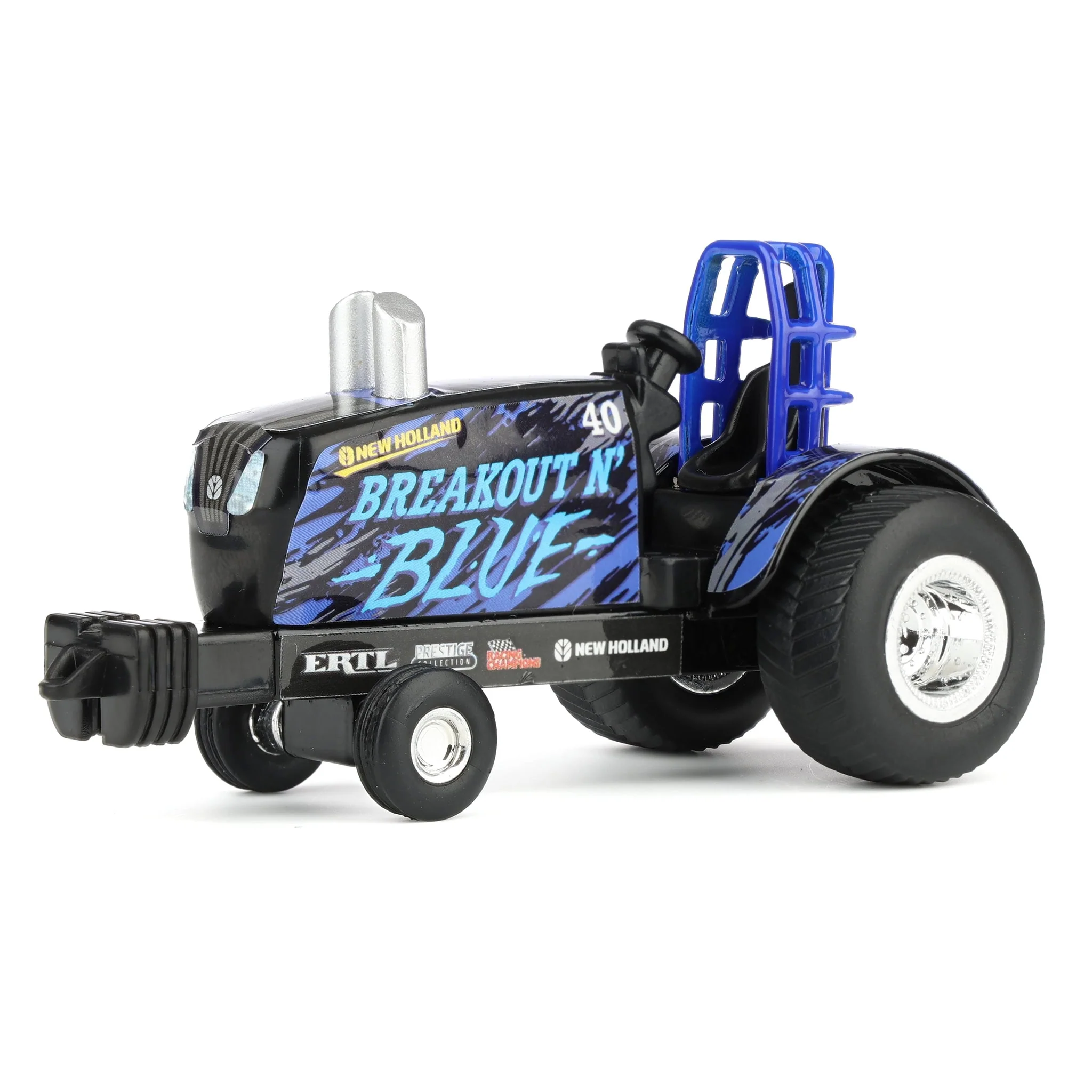 Chase Unit ~ 1/64 New Holland Pulling Tractor Toy, "Breakout N' Blue"
