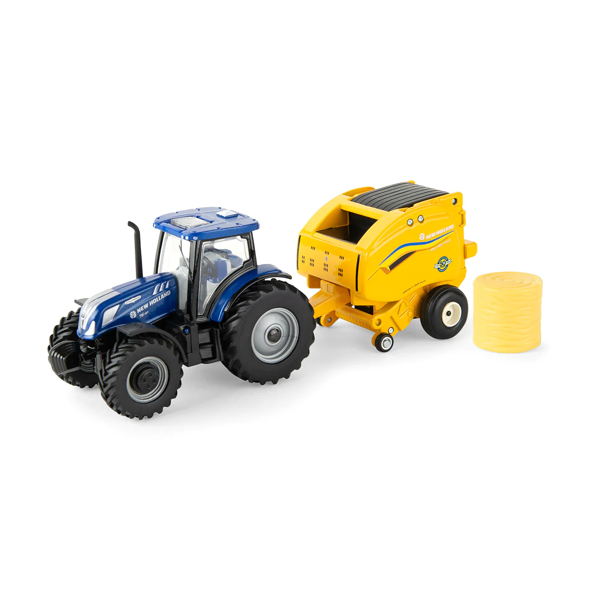 Chase Unit ~ 1/64 New Holland T6.180 Tractor with Roll-Belt 560 Round Baler & 6 Bales, 50 Years Round Baling, 2024 Farm Show