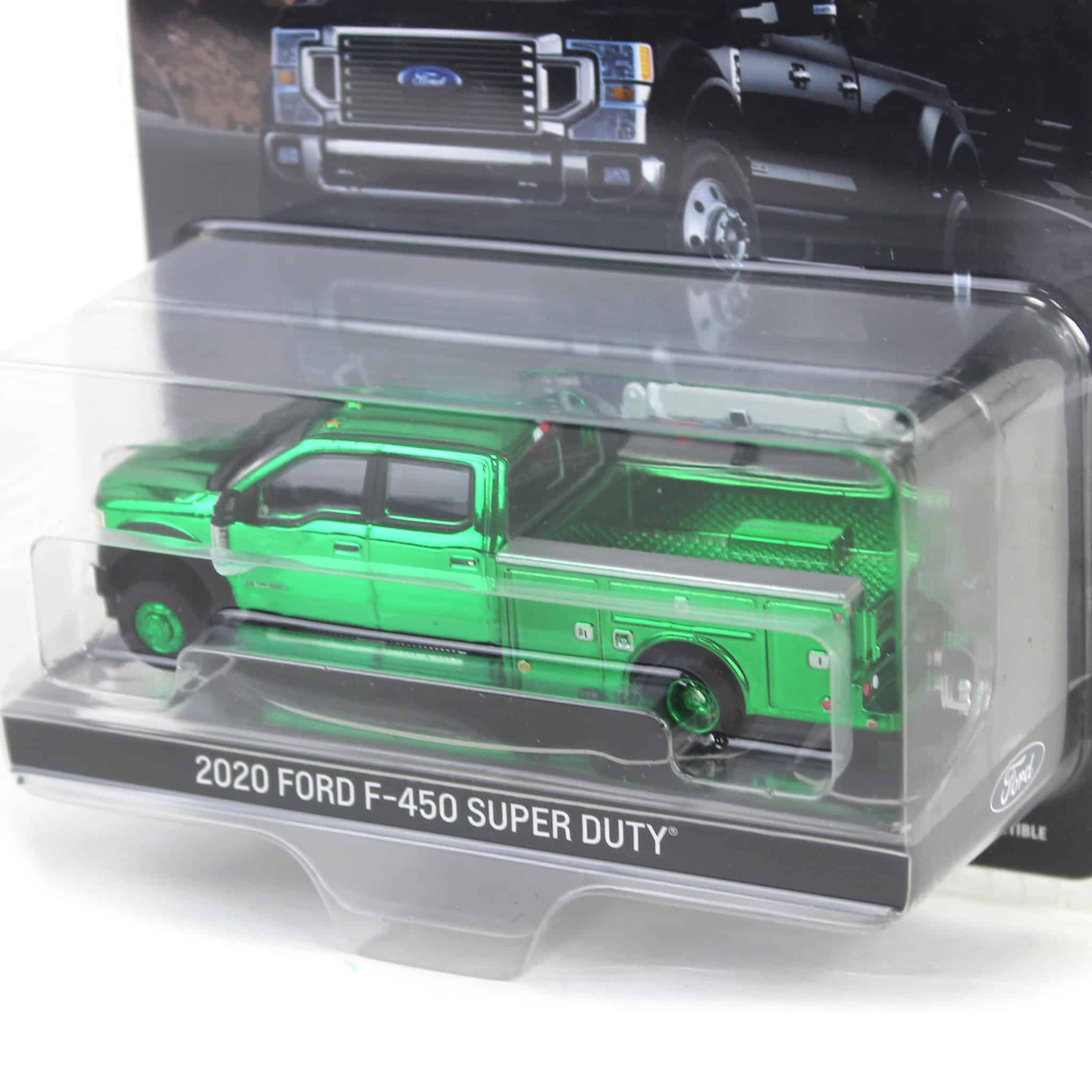 Chrome Green Chase Unit ~ 1/64 2020 Ford F-450 Super Duty Dually with Service Bed & Crane, Oxford White, Town & Country Exclusive - Image 3