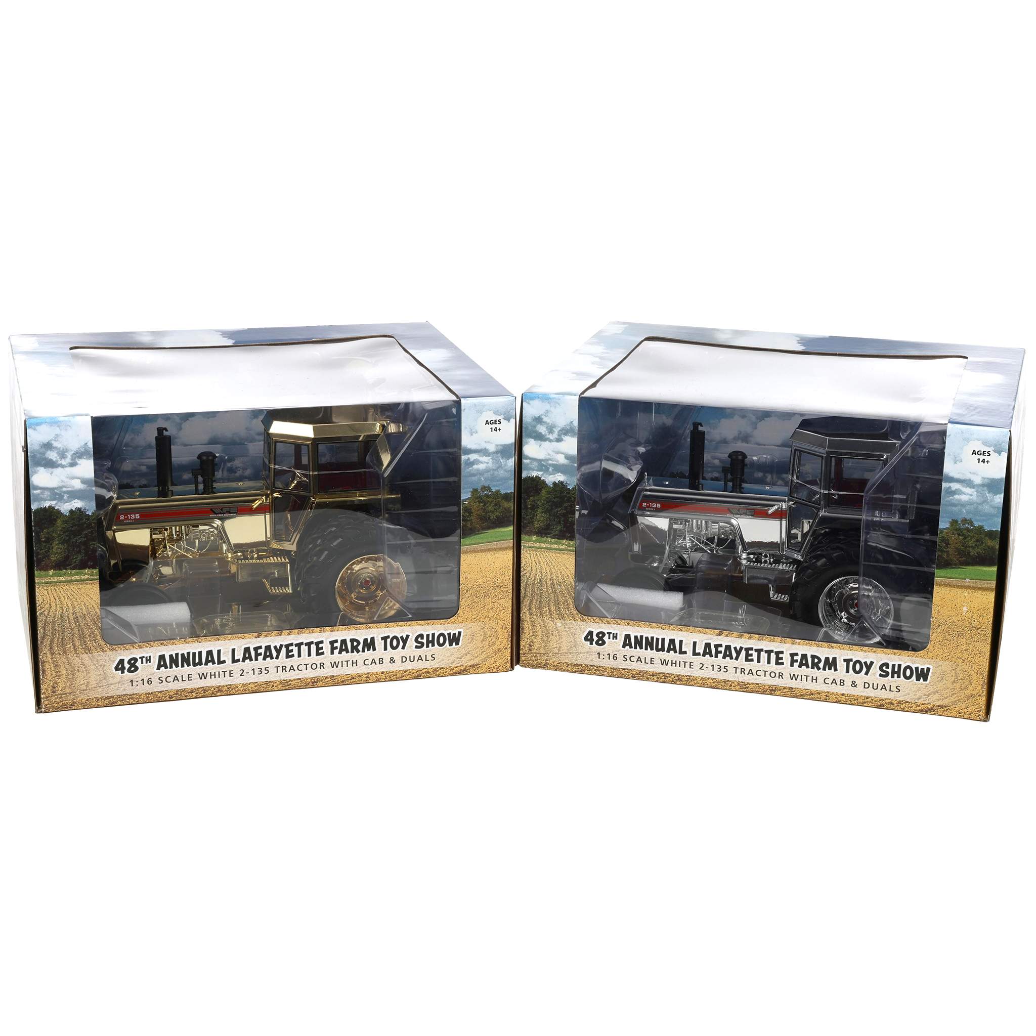 Chrome Set of 2 ~ 1/16 White 2-135 Red Stripe Tractor with Rear Duals by SpecCast, 2026 Lafayette Farm Toy Show