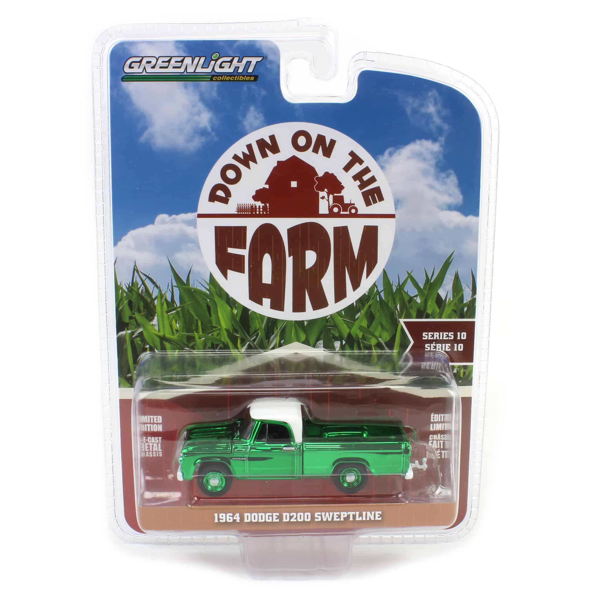 Green Chrome Super Chase ~ 1/64 1964 Dodge D-200 Sweptline, Turf Green & White, Down on the Farm Series 10