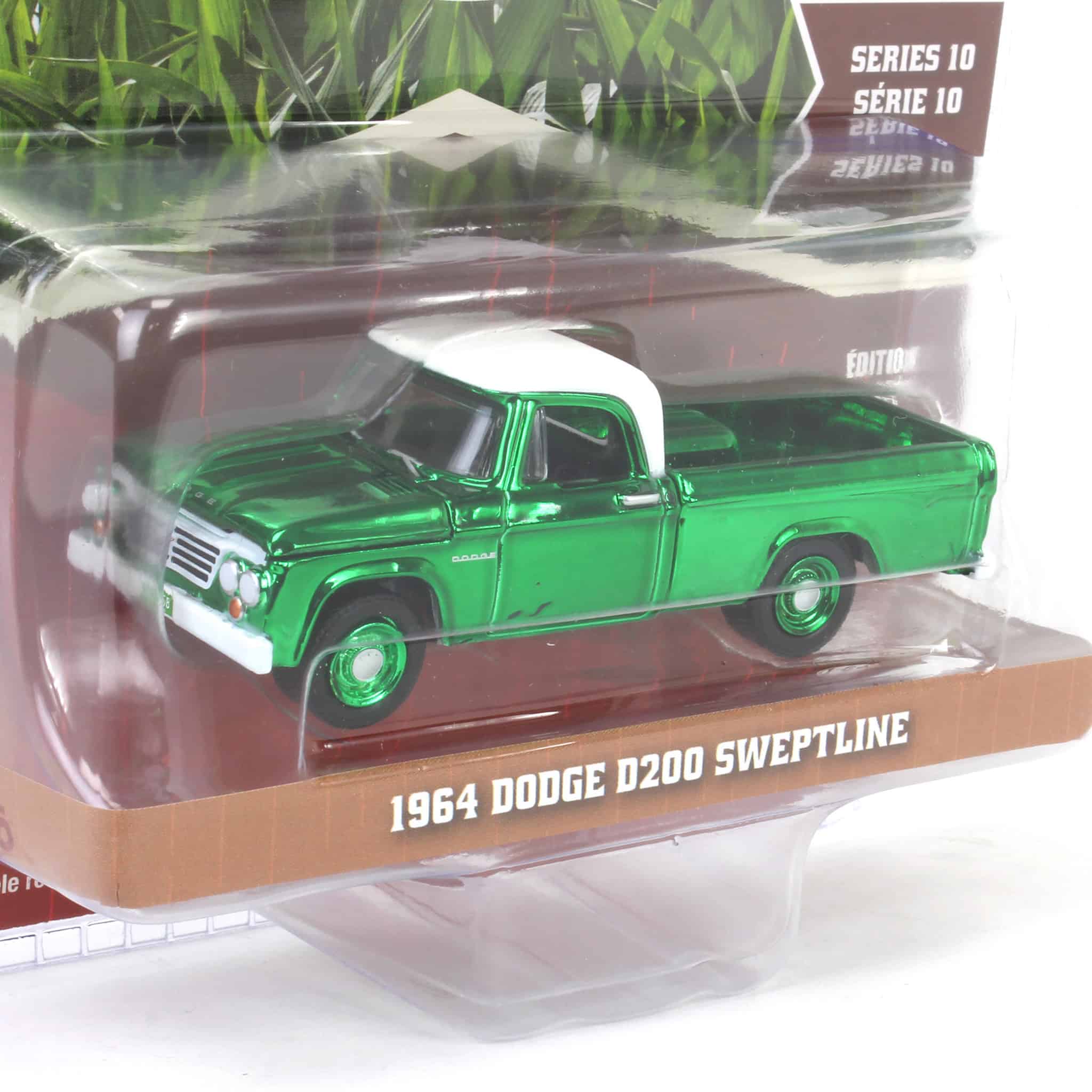 Green Chrome Super Chase ~ 1/64 1964 Dodge D-200 Sweptline, Turf Green & White, Down on the Farm Series 10 - Image 2