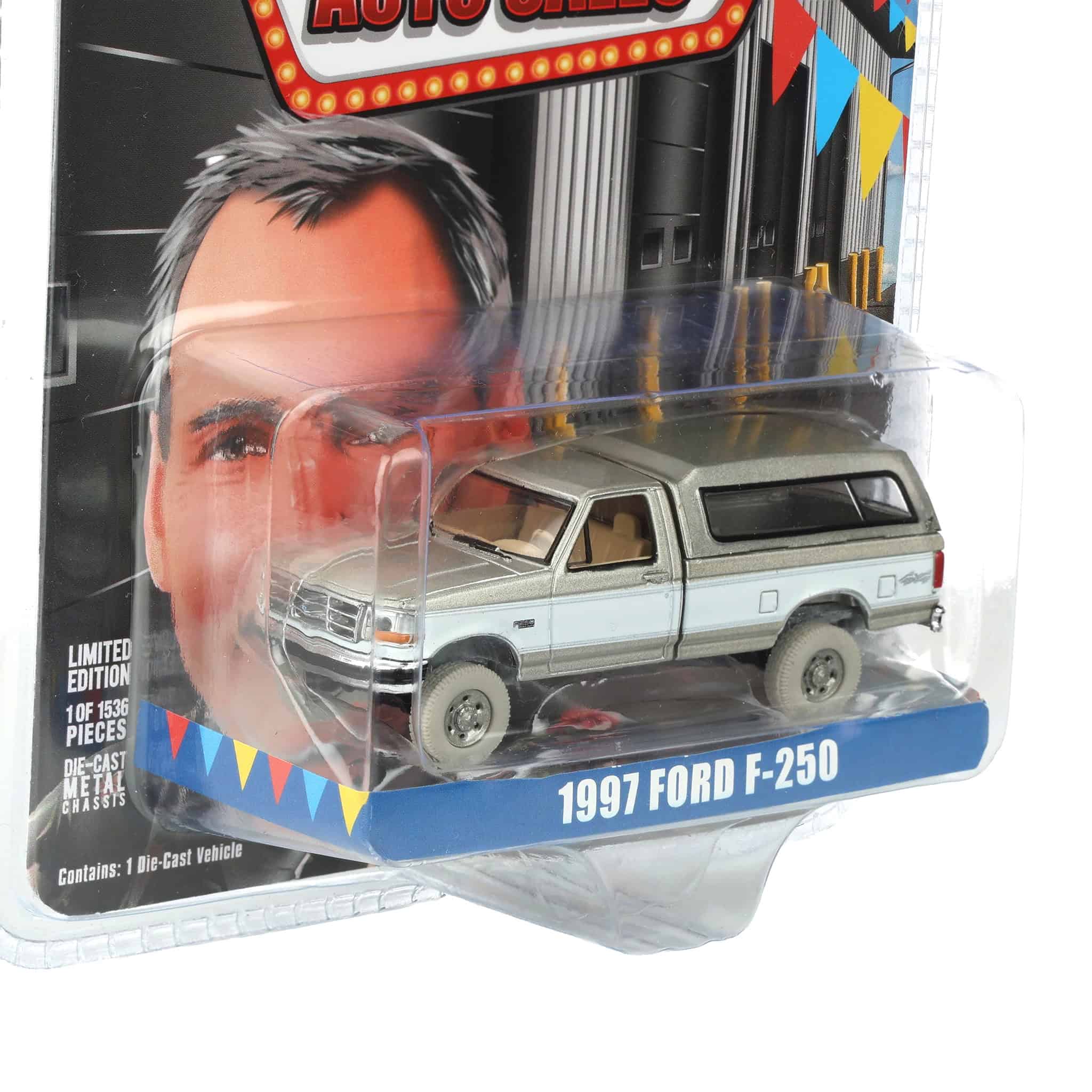 Color Wash Chase Unit ~ 1/64 1997 Ford F-250 4x4 Pickup Truck with Bed Cap, Beige & White, Rick's Auto Sales, LP Diecast Exclusive - Image 2