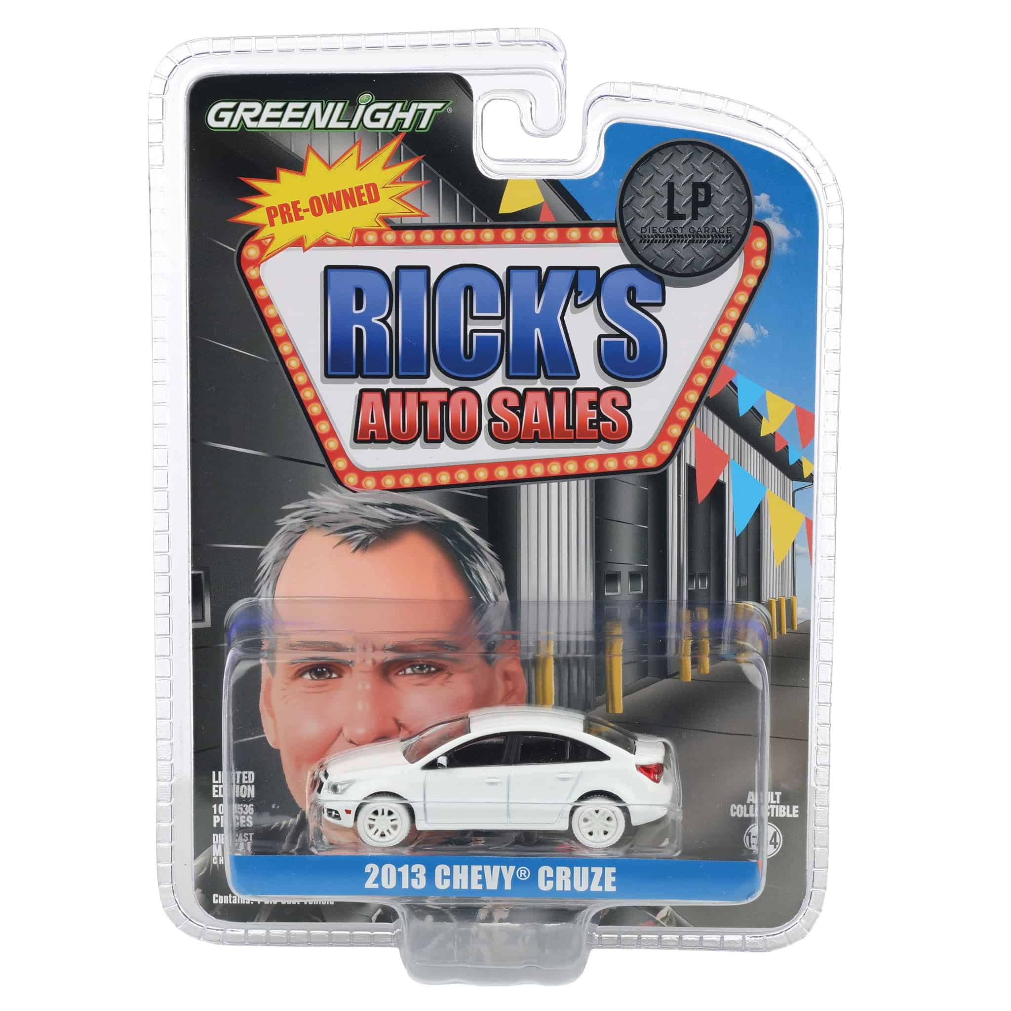 Color Wash Chase Unit ~ 1/64 2013 Chevy Cruze, White, Rick's Auto Sales, LP Diecast Exclusive