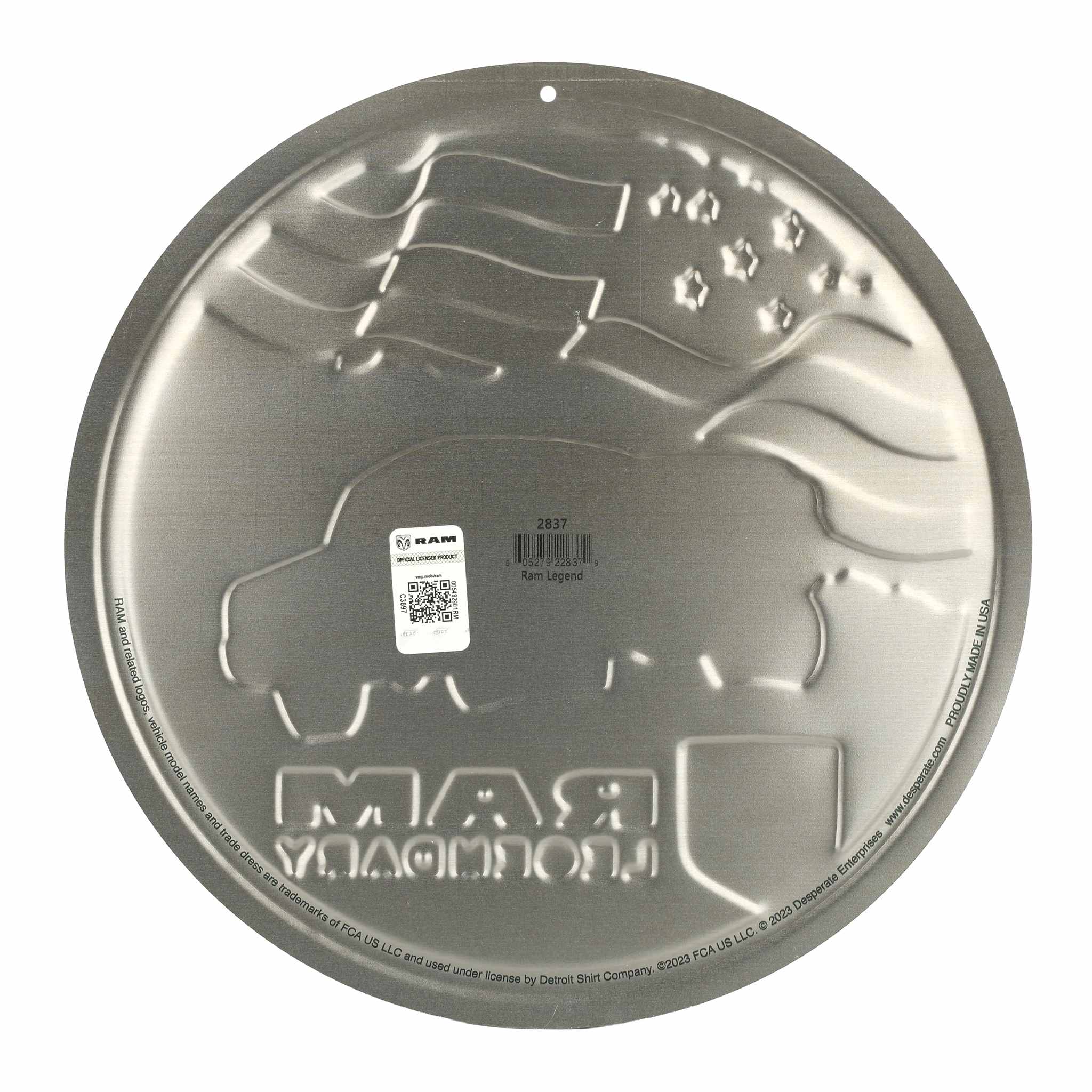 Dodge RAM Legendary Embossed 11.75in Round Tin Sign - Image 3