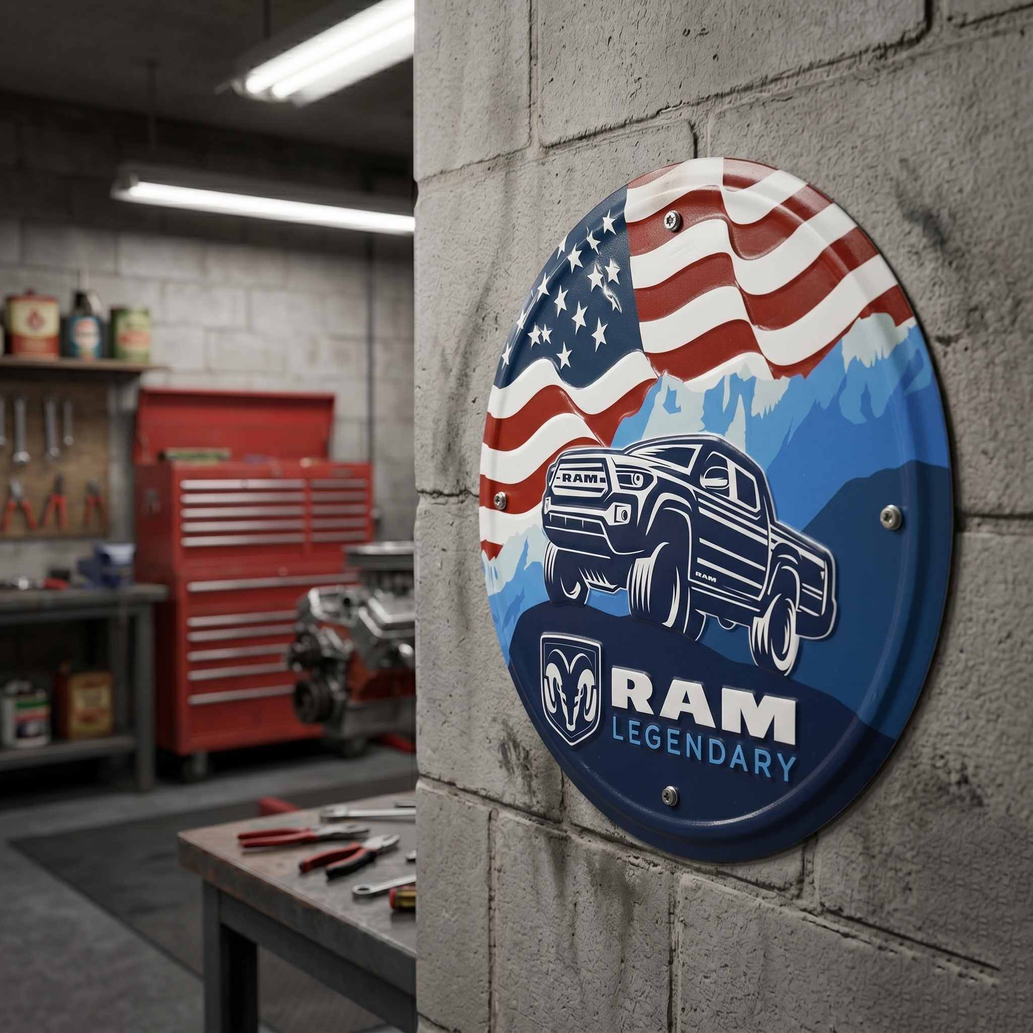 Dodge RAM Legendary Embossed 11.75in Round Tin Sign - Image 4
