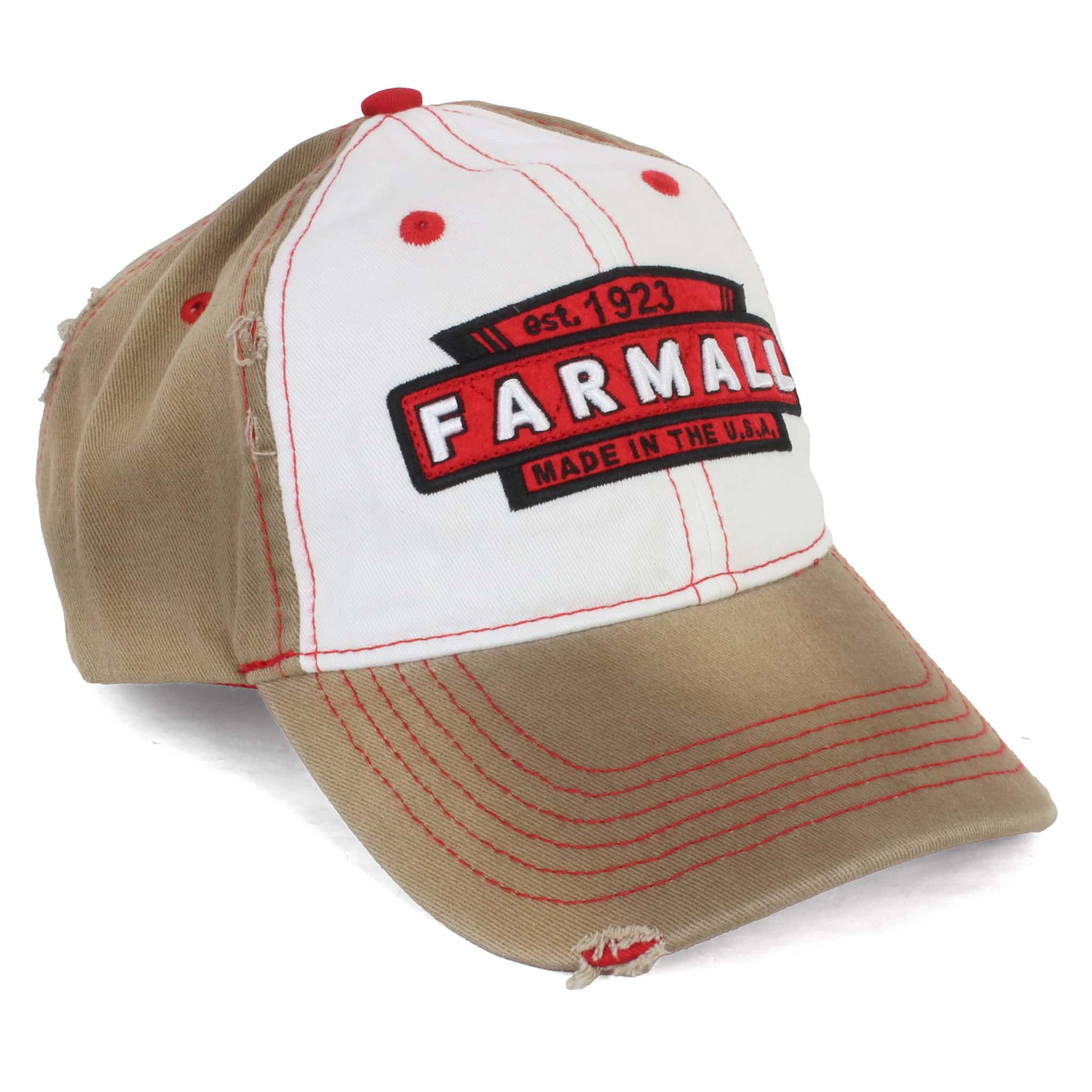 Farmall Stained White & Tan Distressed Cap with Twill Front & 3D Logo A1384 - Image 2
