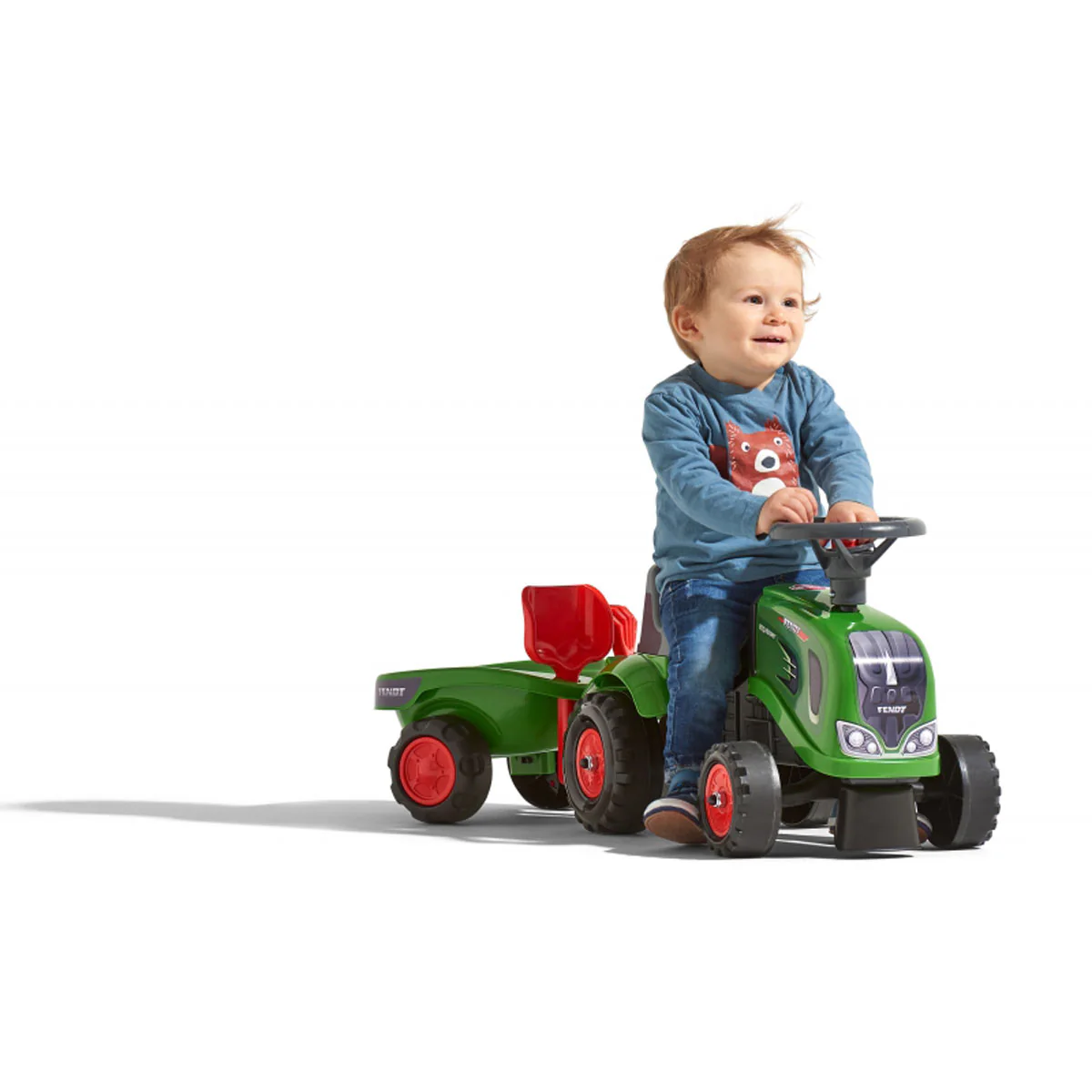 Fendt Ride-on & Push-along Tractor with Trailer, Rake, Shovel & 2 Sticker Sets by Falk - Image 3
