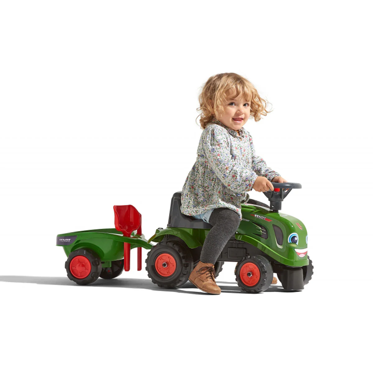 Fendt Ride-on & Push-along Tractor with Trailer, Rake, Shovel & 2 Sticker Sets by Falk - Image 4