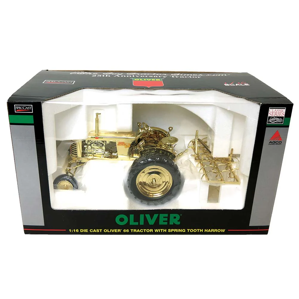 Gold Chrome ~ 1/16 Oliver 66 Tractor with 3000 Series Spring Tooth Harrow, The Toy Tractor Times 25th Anniversary