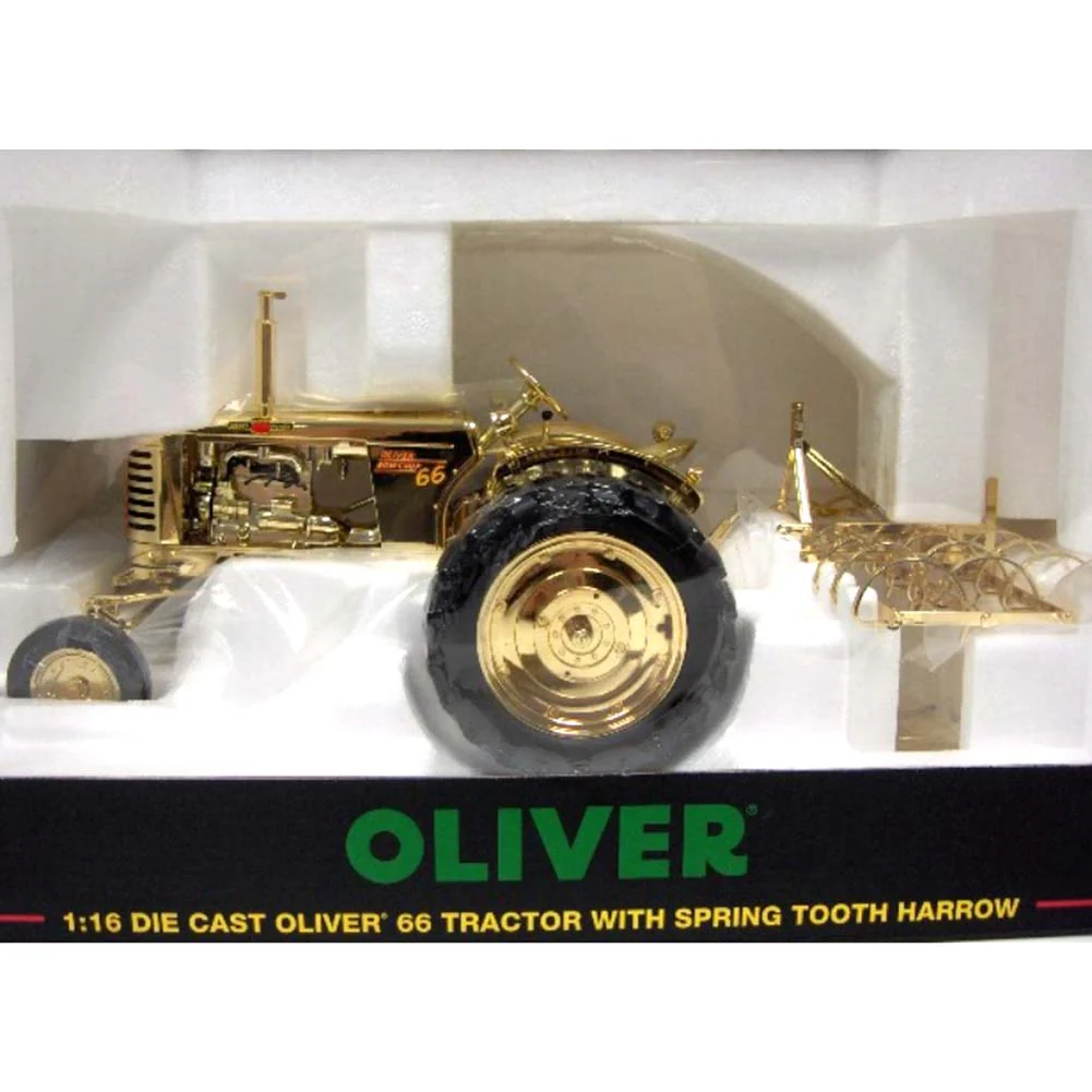 Gold Chrome ~ 1/16 Oliver 66 Tractor with 3000 Series Spring Tooth Harrow, The Toy Tractor Times 25th Anniversary - Image 2